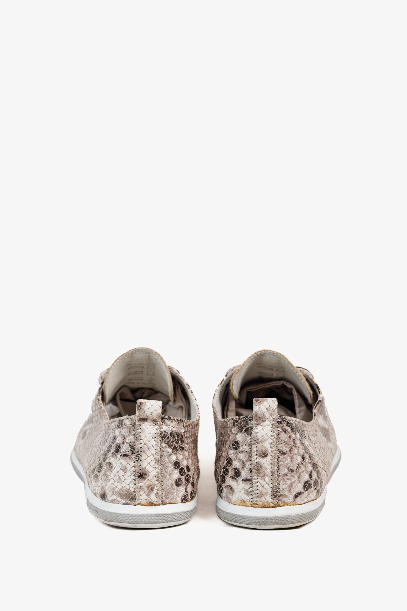Prada Prada Red Label Taupe Snake Print Satin Ribbon Tied Sneakers Size US 7.5 / IT 37.5 - 3 Thumbnail