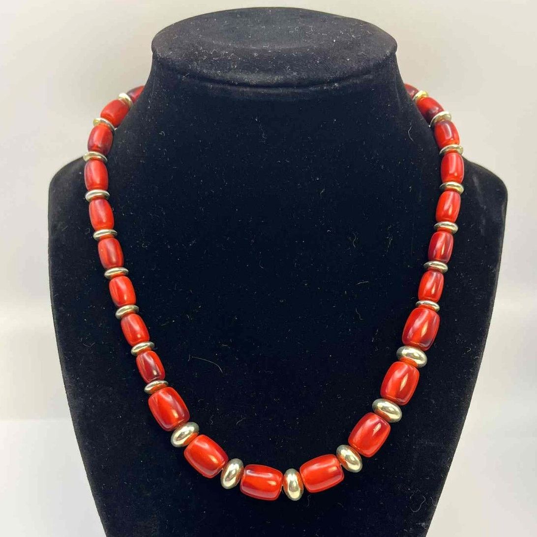 Other Vintage Red & Silver Beaded Necklace Size ONE SIZE - 1 Thumbnail