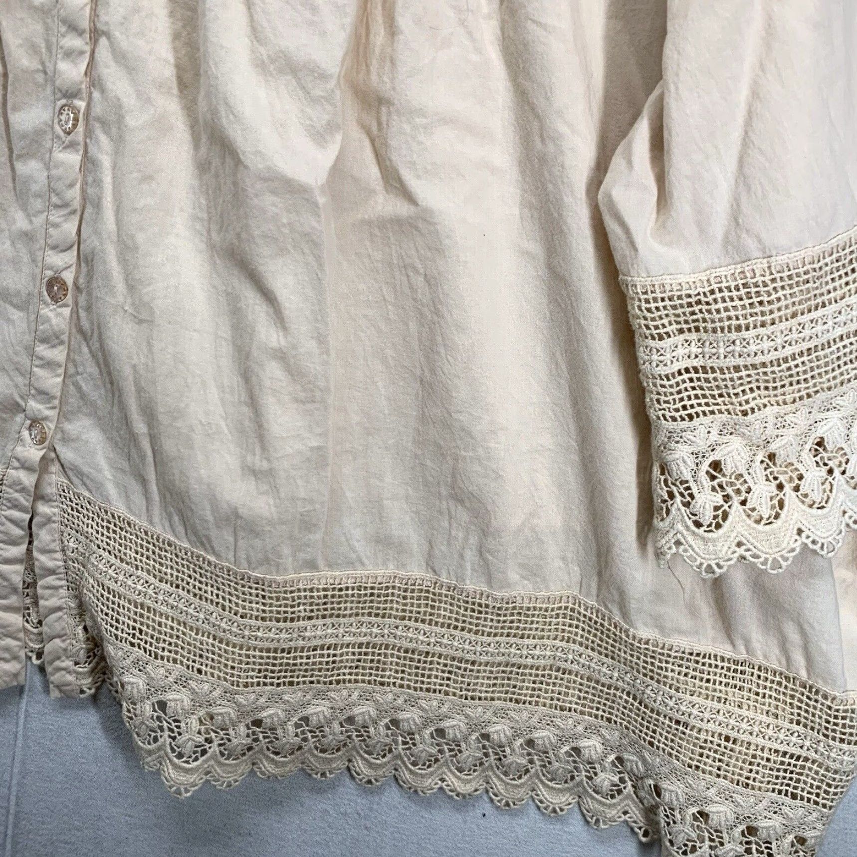 Denime VINTAGE Denim Women’s Tunic Blouse 26W Plus Size Light Peach Cotton V-Neck 3/4 Sleeves Bohemian Casual Size 4XL / US 24-26 - 7 Thumbnail