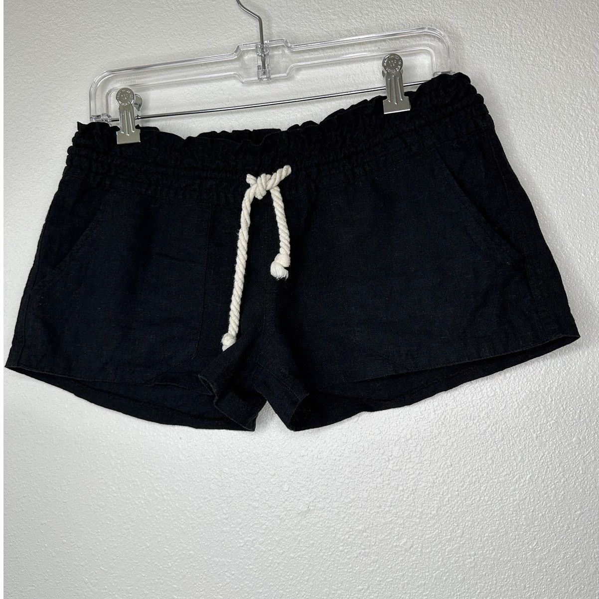 Other Roxy Oceanside Black Linen Elasticized Rope Tie Shorts M Size 28" / US 6 / IT 42 - 3 Thumbnail