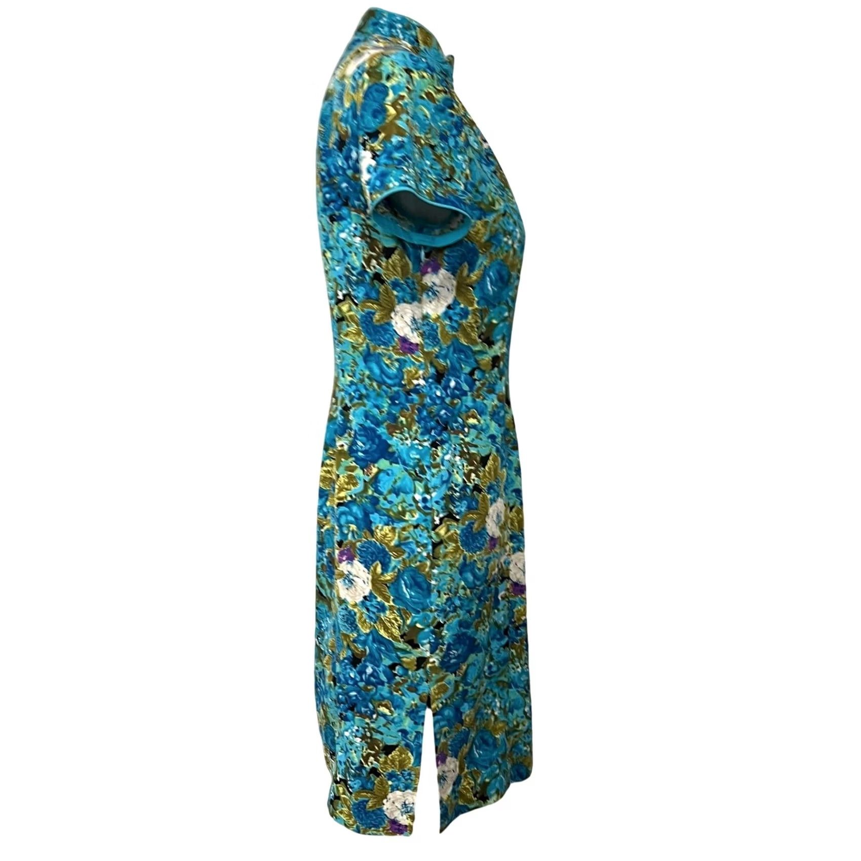 Vintage Jane Story Asian Women’s Dress Blue Floral Mandarin Collar 165/88A Sz L Size L / US 10 / IT 46 - 7 Thumbnail