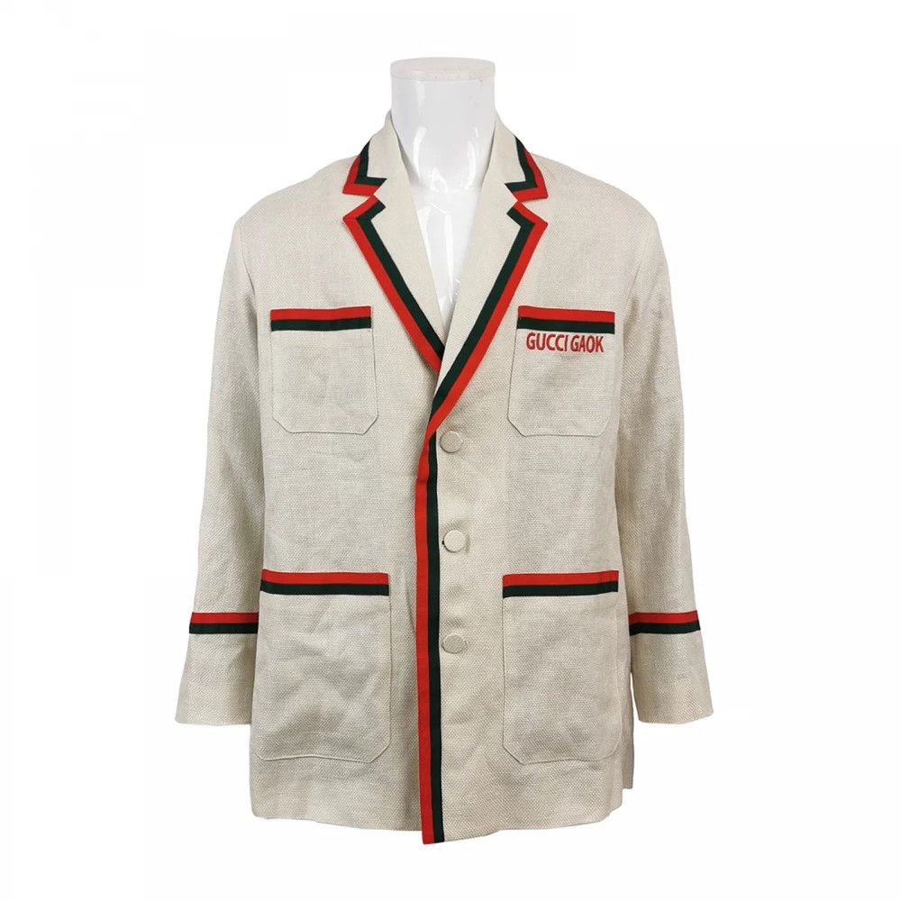 Gucci Gucci Cotton Linen Contrast Stripe Collared Jacket Size US S / EU 44-46 / 1 - 1 Thumbnail