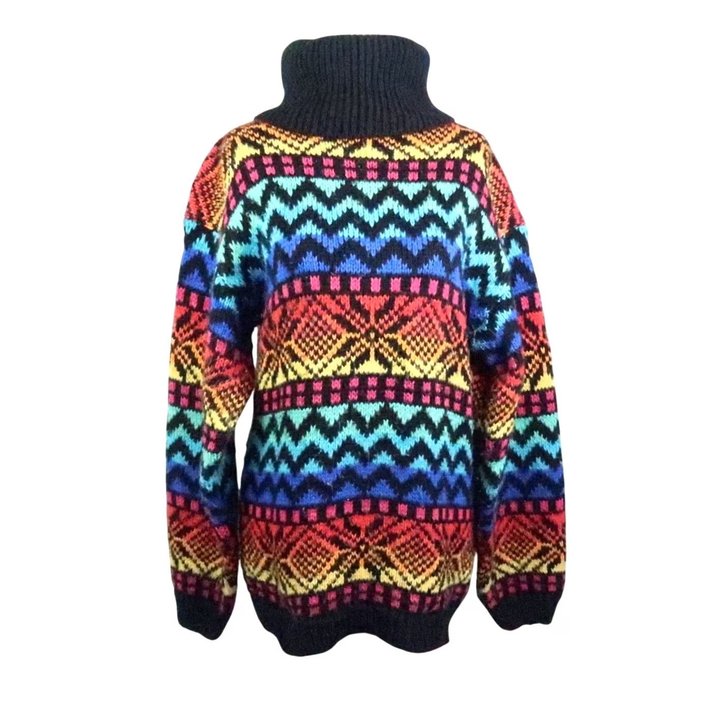 Rainbow VINTAGE Carriage Court Rainbow Snowflake Turtleneck Sweater M Women Knit Geometric 80s 90s Ski Fall Winter Pullover Mens Ladies Girls Size M / US 6-8 / IT 42-44 - 2 Thumbnail