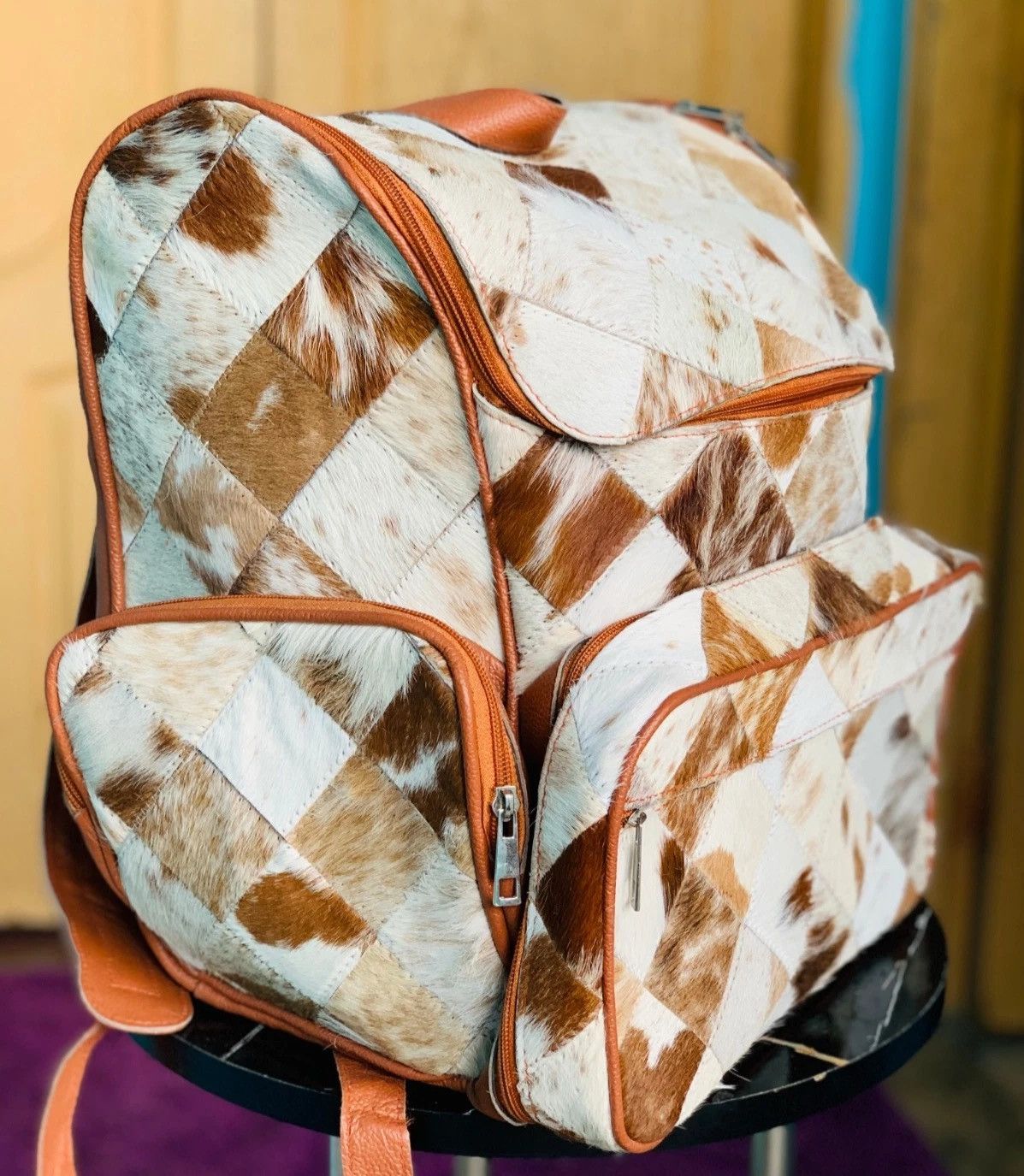 Other Cowhide Patchwork Backpack _ Western Diaper Backpack Unique Size ONE SIZE - 1 Thumbnail