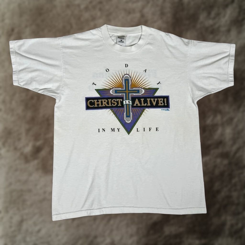 Fruit Of The Loom VINTAGE Christ Is Alive Shirt Mens Large White Christian Baptist Church 1990s Size US L / EU 52-54 / 3 - 1 Thumbnail