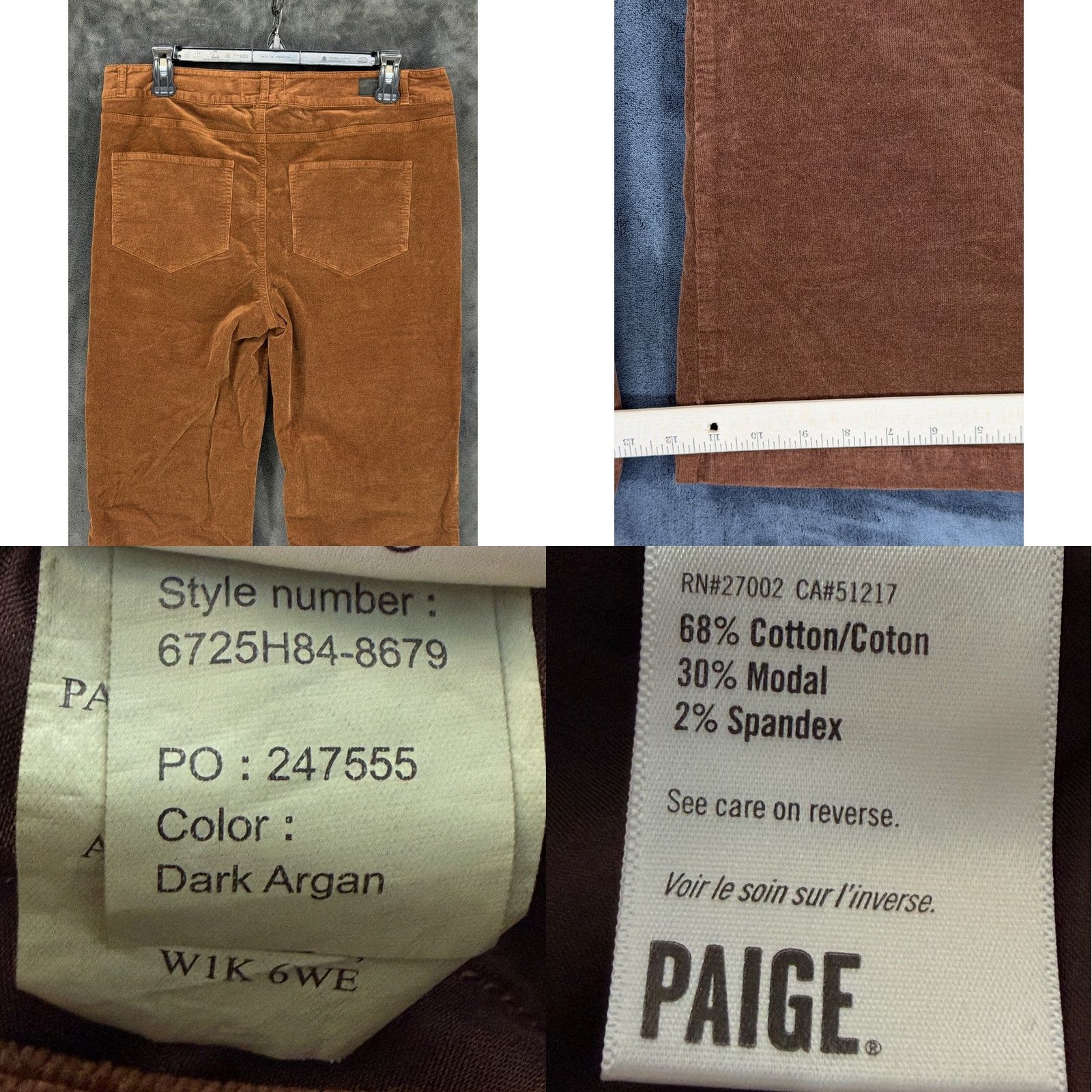 Paige Paige Dark Argan Brown Corduroy Flare Jeans High Rise Womens 31 Jeans Size 24" / US 00 / IT 34 - 8 Thumbnail