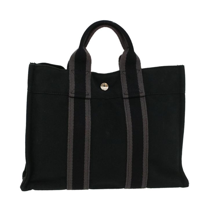 Hermes HERMES Her Line Fourre Tout PM Tote Bag Canvas Black Auth ep922 ...