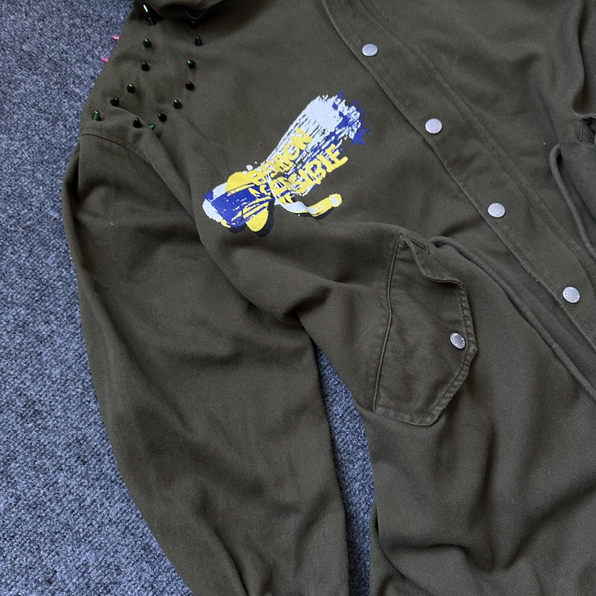 Zara VTG Zara Basic Dept Denim L Khaki Green Funky Jacket Studded Size L / US 10 / IT 46 - 4 Thumbnail