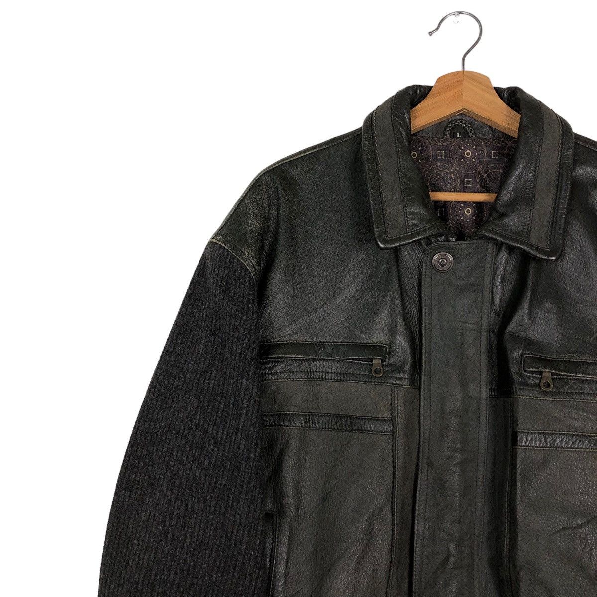 Japanese Brand 🔥Vintage Biker Leather Jacket Japan Made Knit Sleeve Rare Size US L / EU 52-54 / 3 - 7 Thumbnail