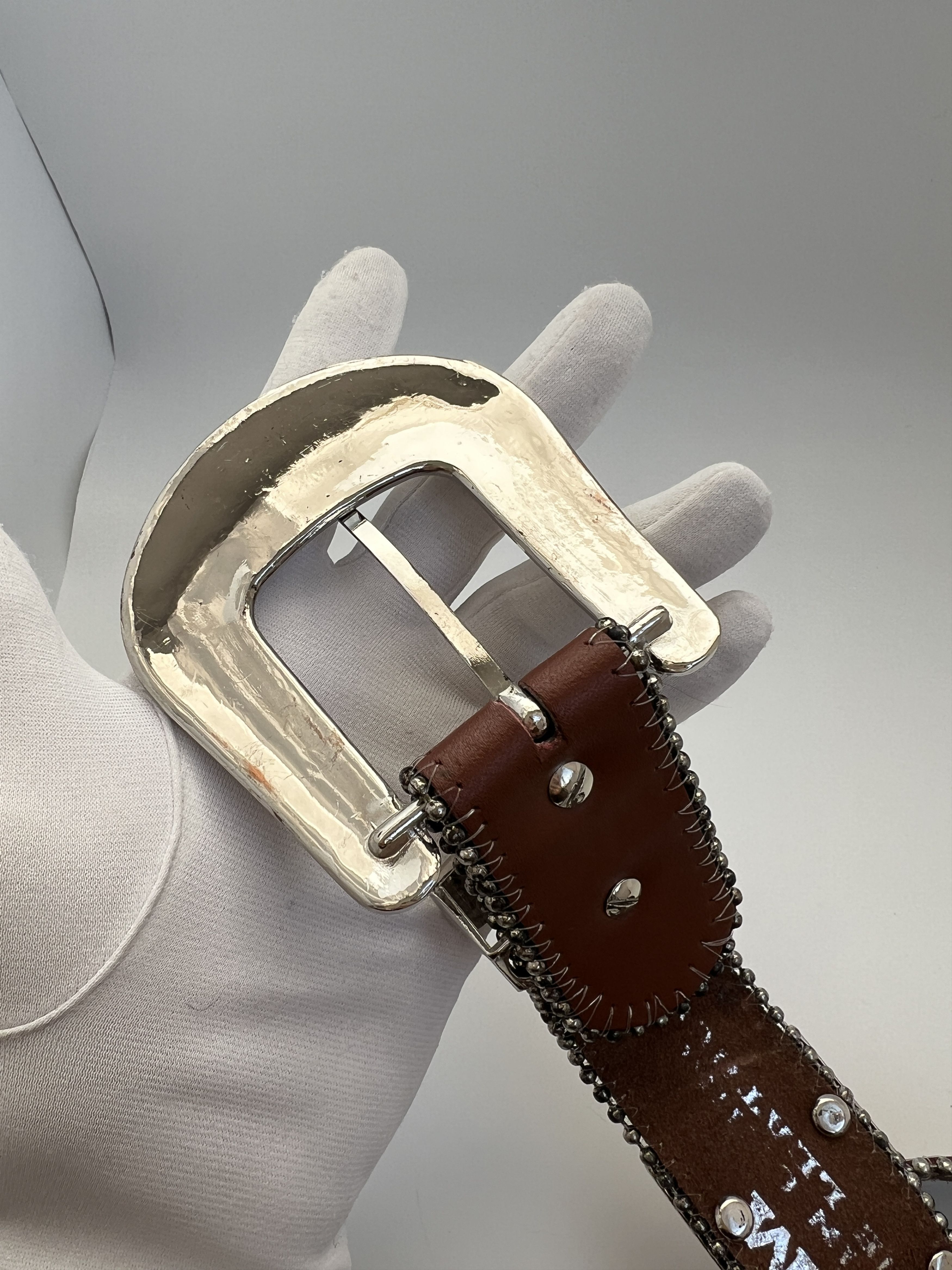 Vintage Y2K Heavy Rhinestones Crystals Leather Belt BB Simon Style Size ONE SIZE - 15 Thumbnail