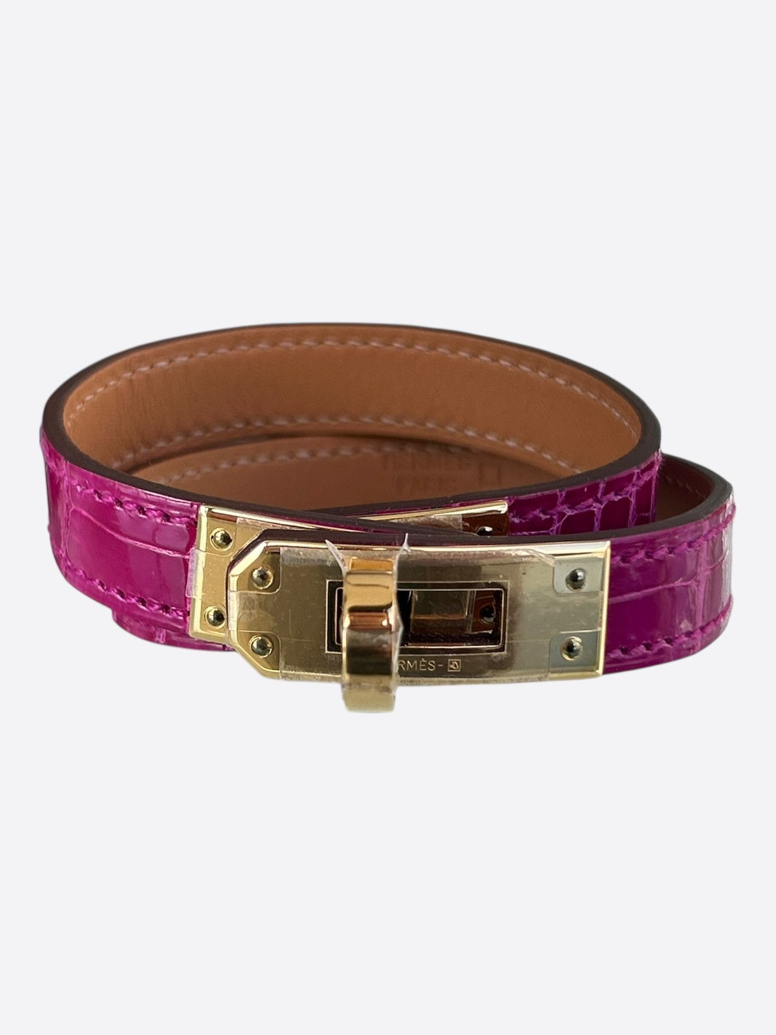 Hermes Pink Crocodile & Gold Hardware Kelly Double Tour Bracelet Size ONE SIZE - 1 Thumbnail