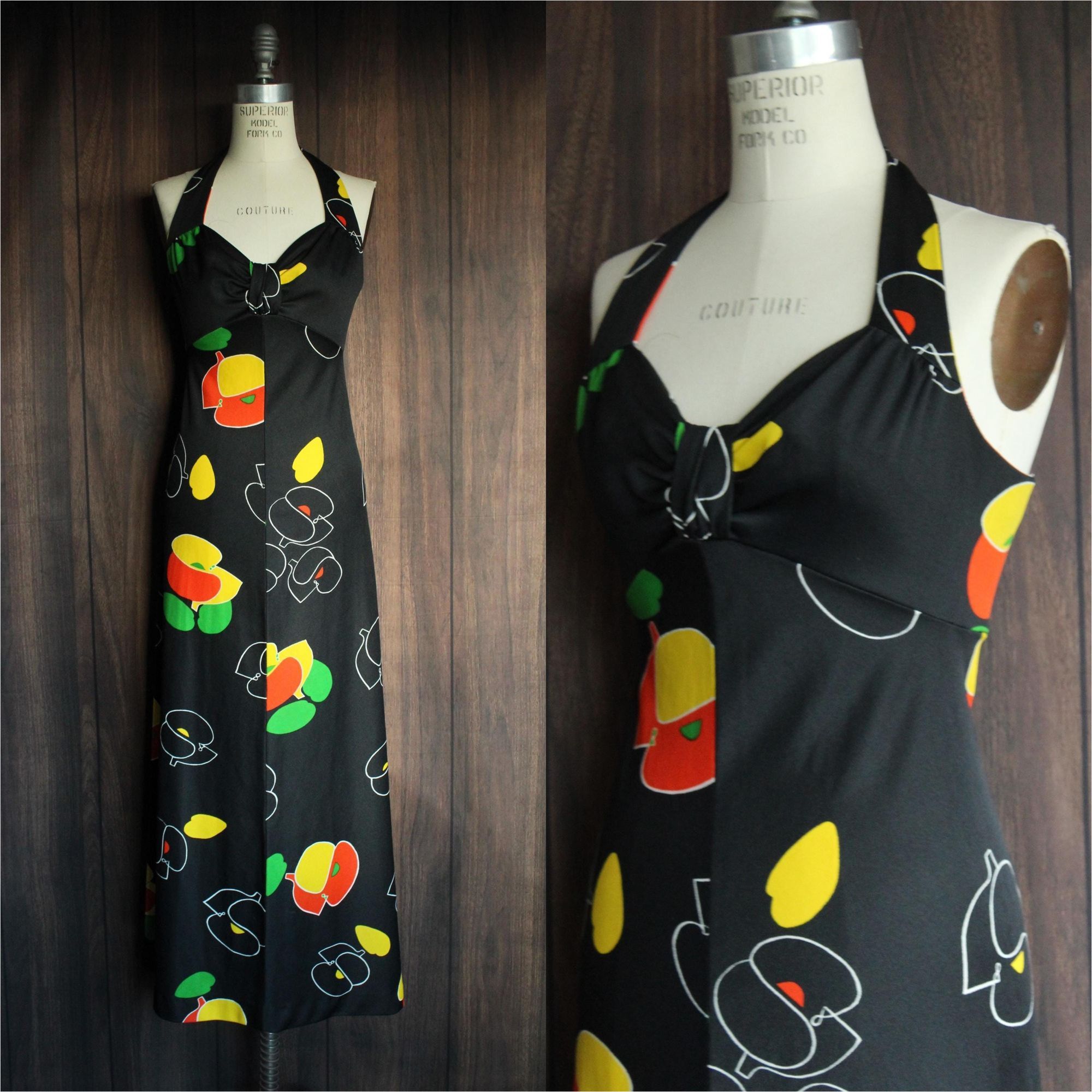 Vintage 1970s 1980s Dress, Joseph Magnin Maxidress, Primary