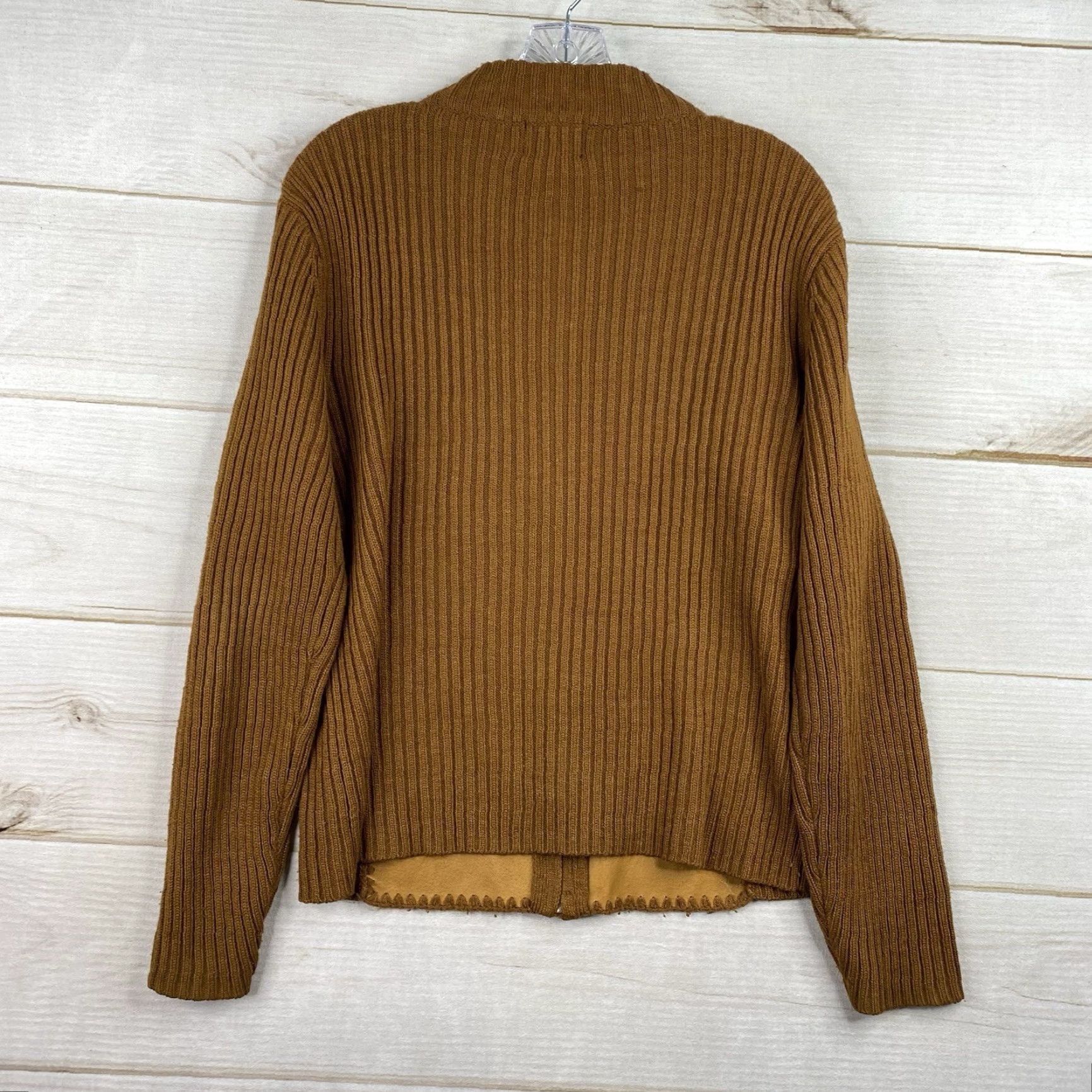 Vintage Designers Originals Zip Cardigan Sweater M Brown Leather Knit 80s /Knit Zipper Slim Women Size M / US 6-8 / IT 42-44 - 6 Thumbnail