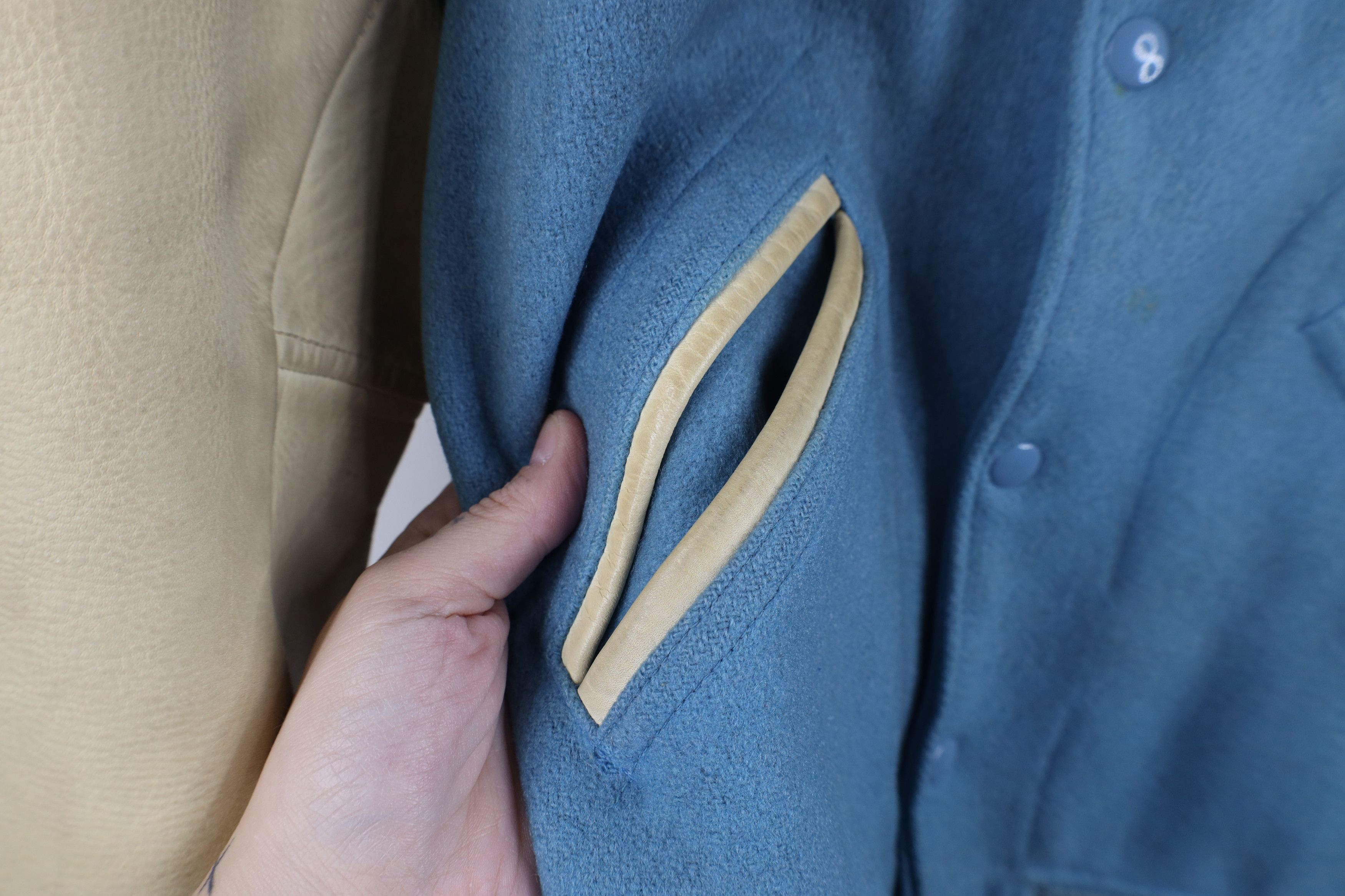 Vintage Vintage 50s Wool Leather Chain Stitch Varsity Jacket USA Size US L / EU 52-54 / 3 - 7 Thumbnail