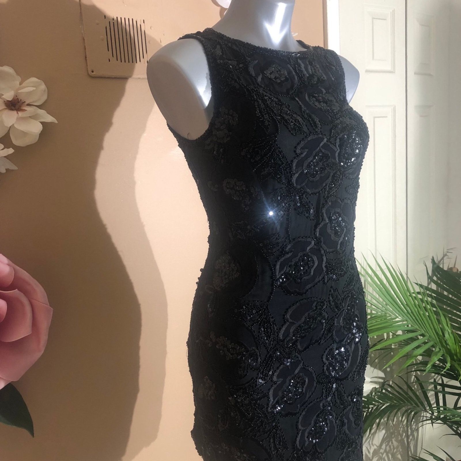 Oleg Cassini Black short sleeve beaded mini gown dress Size S / US 4 / IT 40 - 9 Thumbnail