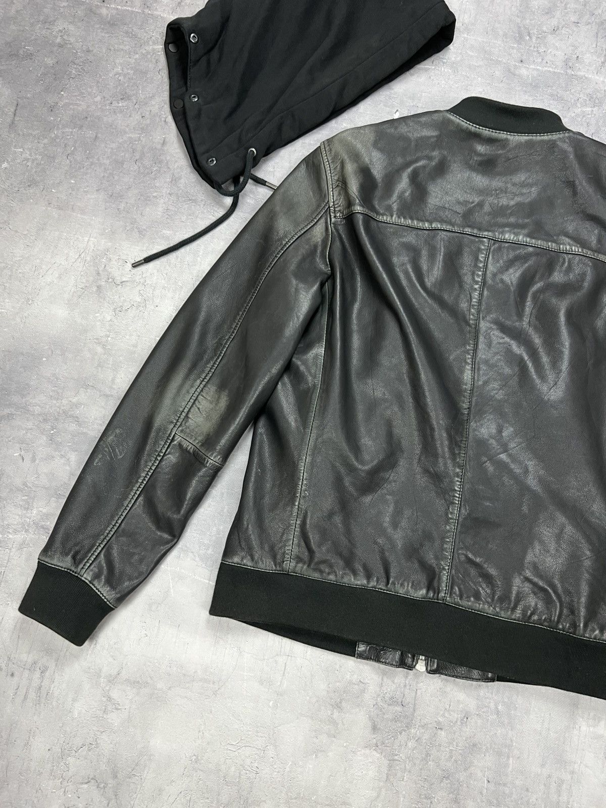 Allsaints ALL SAINTS Leather Jacket Black Biker Bomber Hooded ABBOT L Size US L / EU 52-54 / 3 - 15 Thumbnail
