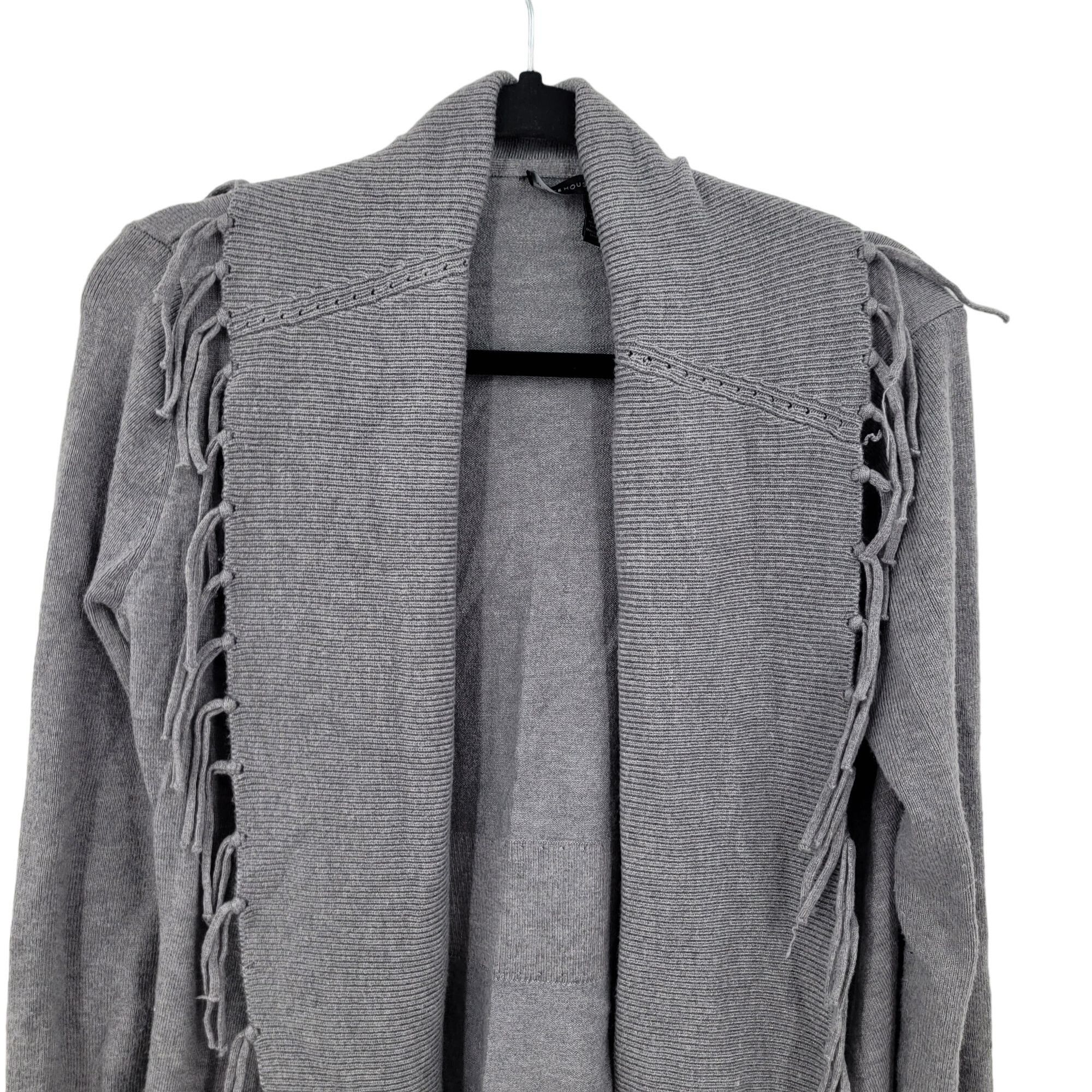 White House Black Market WHBM Fringe Western Cardigan Duster M Gray Wool Heavy Knit S Size M / US 6-8 / IT 42-44 - 4 Thumbnail