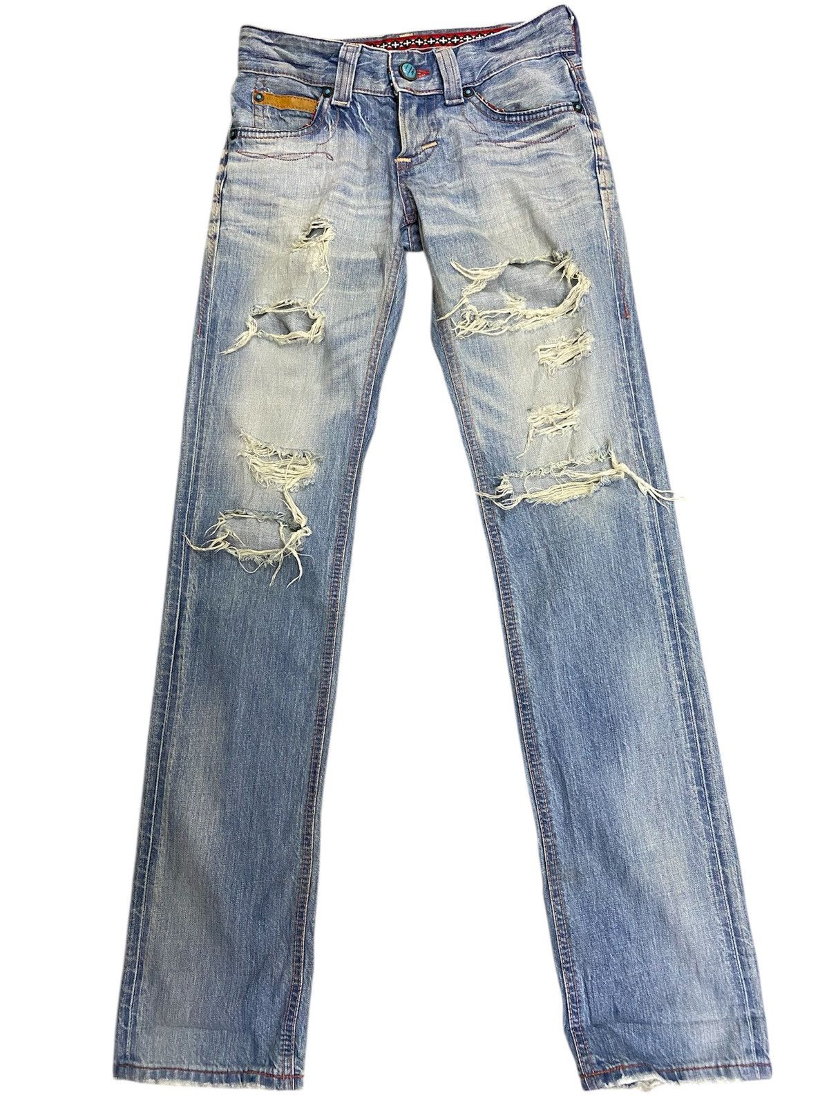 Edwin Edwin Japan Blue Trip Distressed Denim Jeans Aztec Size 28" / US 6 / IT 42 - 1 Thumbnail