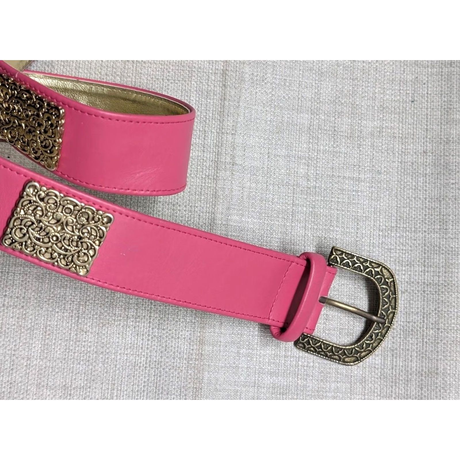 Vintage VINTAGE 1980s MONDI Belt Pink Gold Leather Glam Madonna 32 Size ONE SIZE - 2 Thumbnail