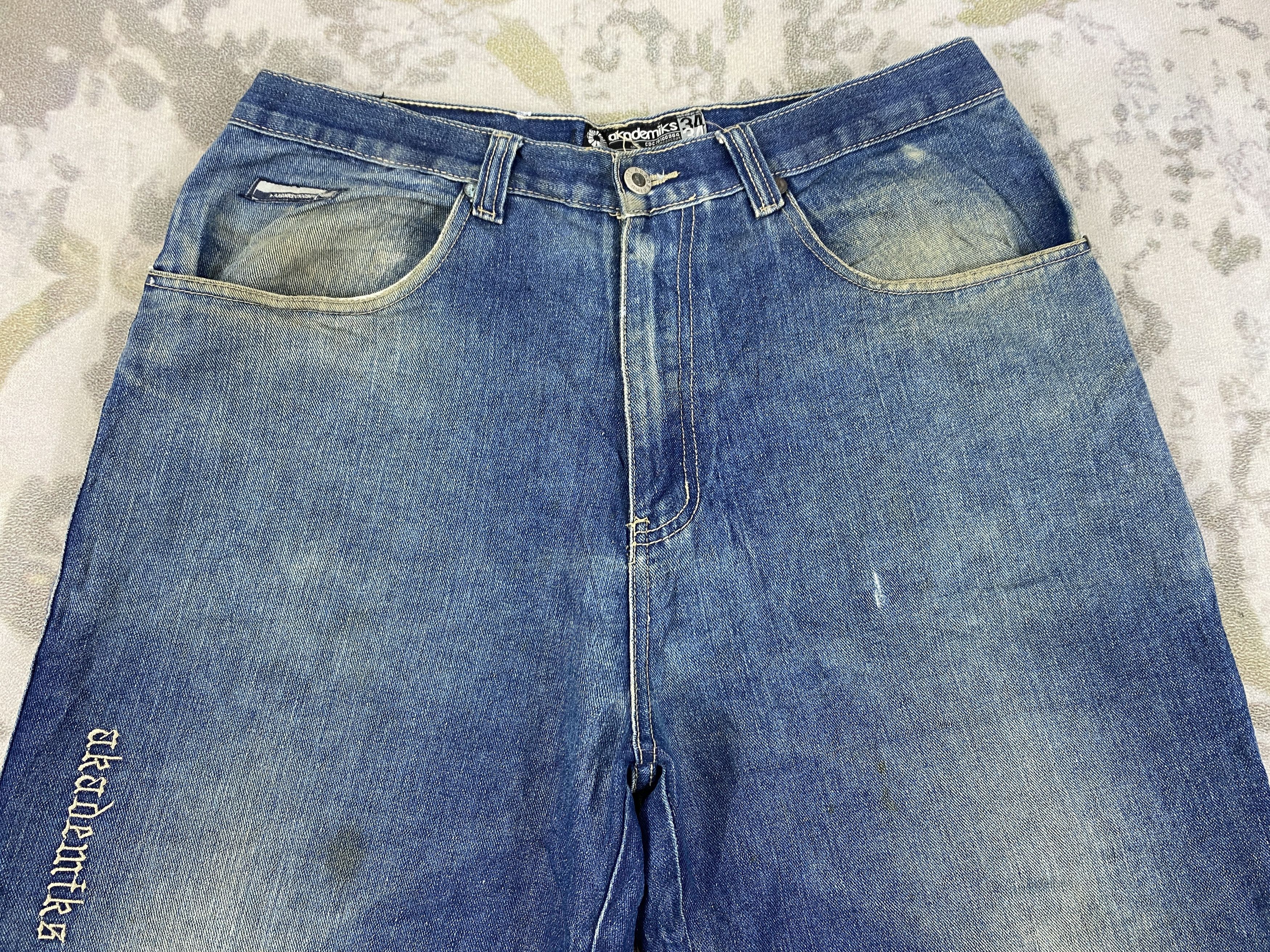 Japanese Brand Faded Blue Vintage akademiks Baggy Jeans 34x29.5- JN3813 Size US 34 / EU 50 - 3 Thumbnail