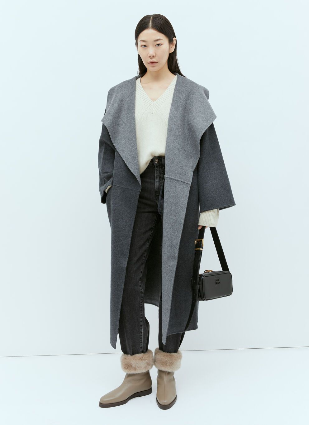 image of Toteme Two-Tone Signature Wool And Cashmere Coat in Grey, Women's (Size Small)