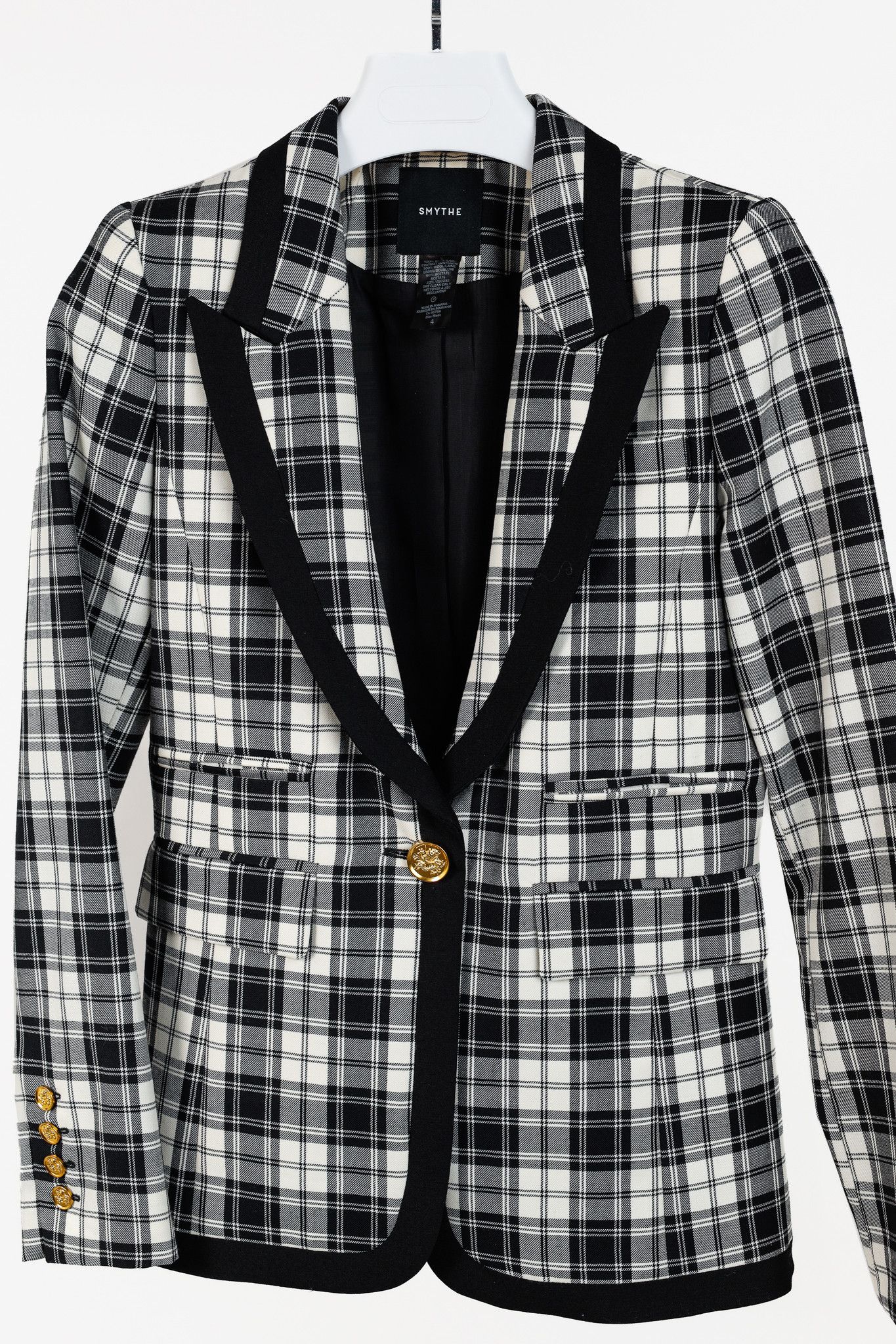 SMYTHE Smythe PS/20 Plaid Wool Taped Peak-Lapel Blazer Size S / US 4 / IT 40 - 3 Thumbnail