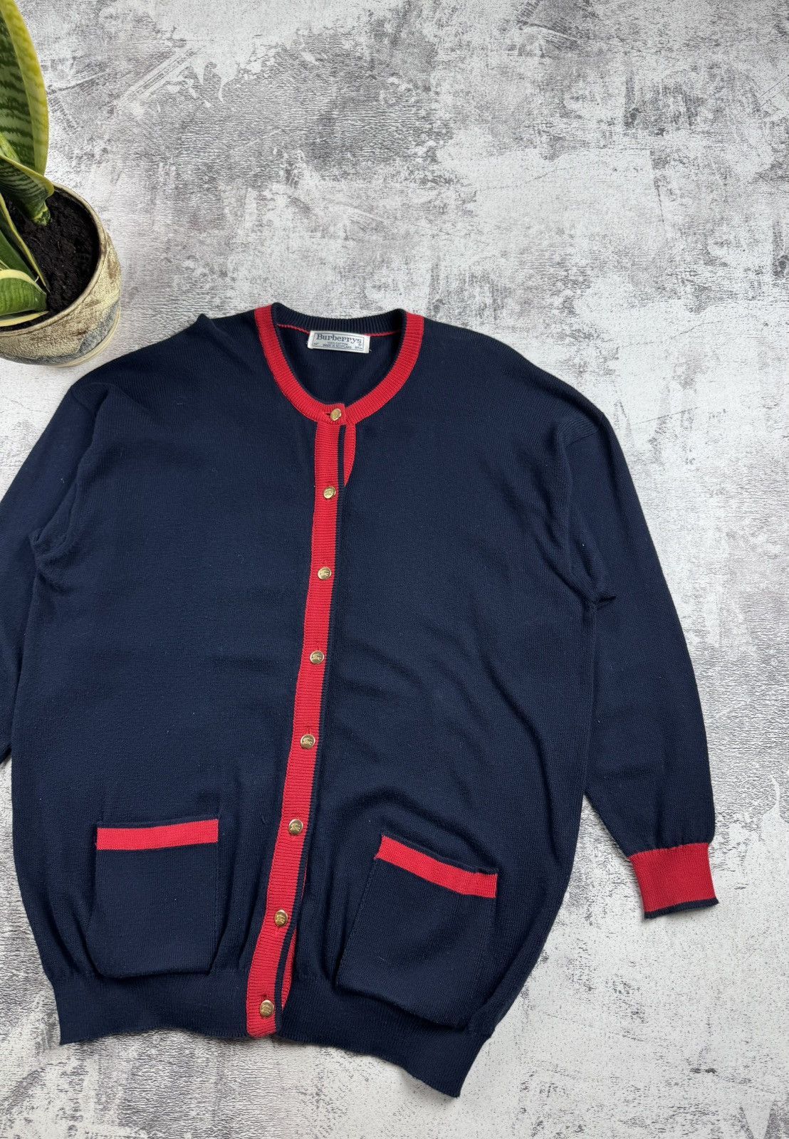 Burberry Burberrys 42 Blue Knited Cardigan Pocket Sweater Pullover Size US XL / EU 56 / 4 - 3 Thumbnail