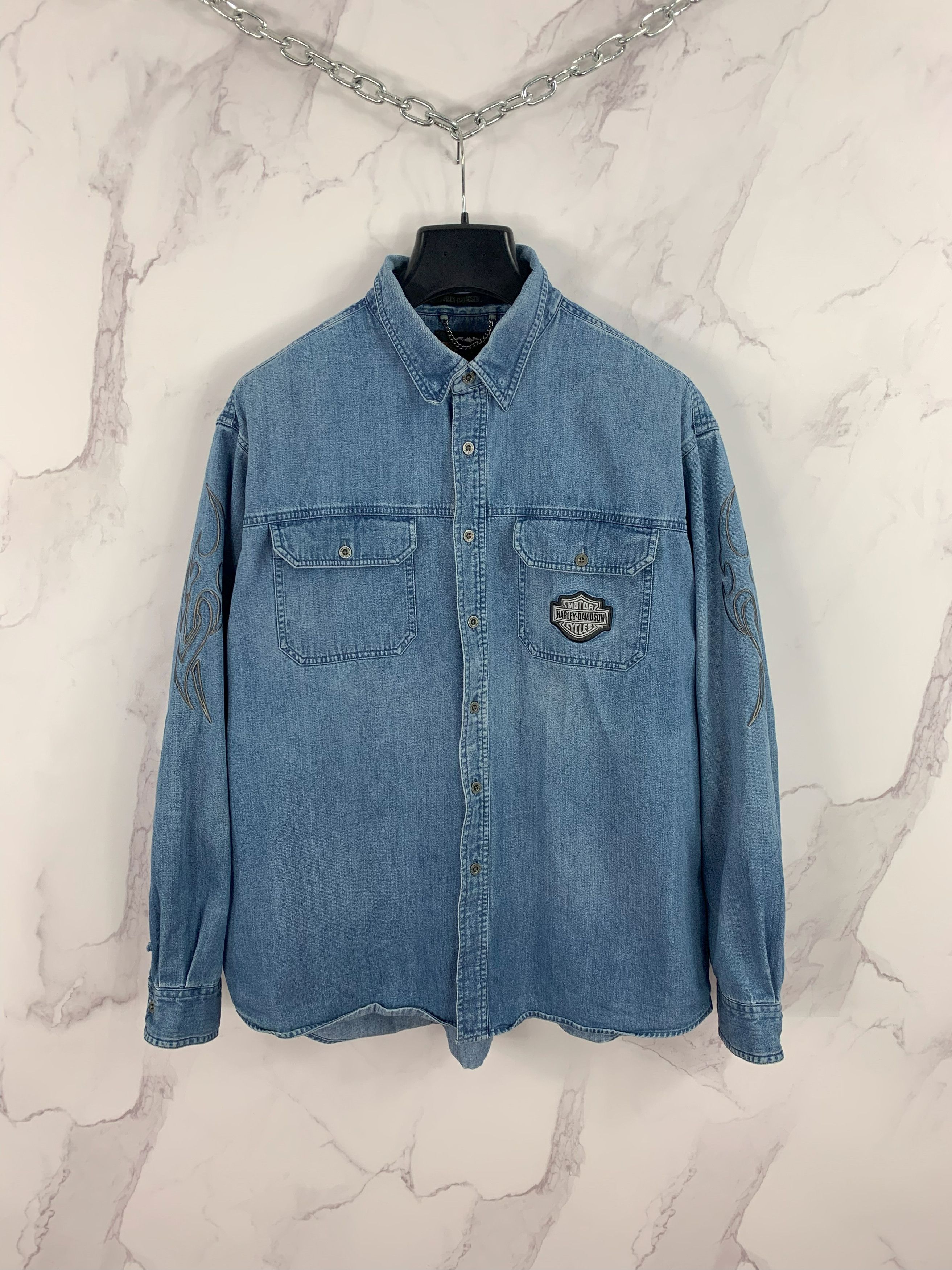 Harley Davidson Vintage Harley Davidson Denim Button Shirt Size 2XL Size US XXL / EU 58 / 5 - 1 Thumbnail