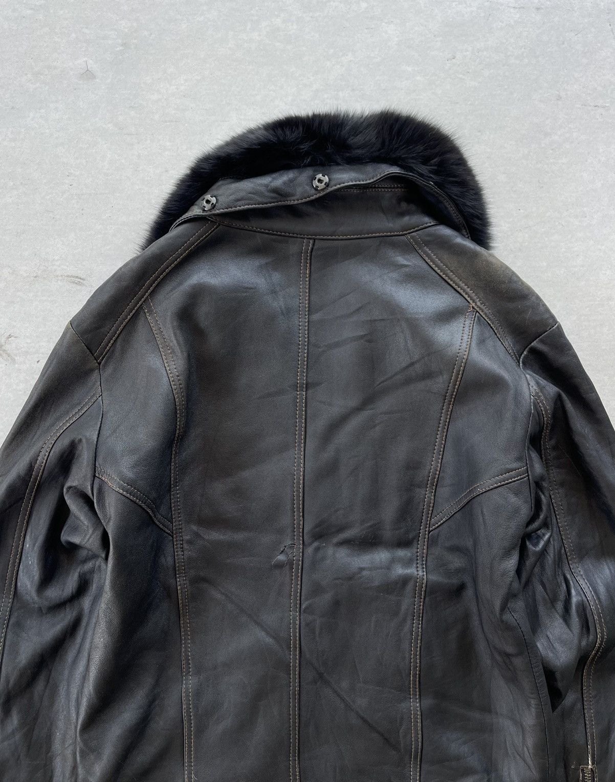 KMRii 🔥VINTAGE 2000'S AIMA FUR COLLARED BLACK BIKER LEATHER JACKET Size US M / EU 48-50 / 2 - 15 Thumbnail