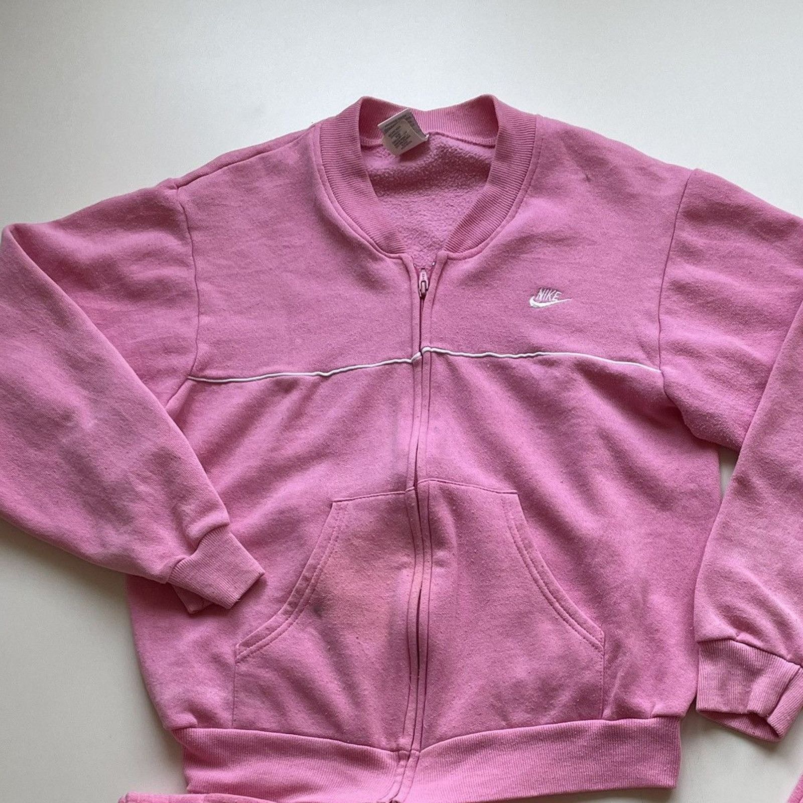 Nike × Vintage Vintage 90s Nike Embroidered Swoosh Hot Pink Zip Up Sweater Size M / US 6-8 / IT 42-44 - 1 Thumbnail