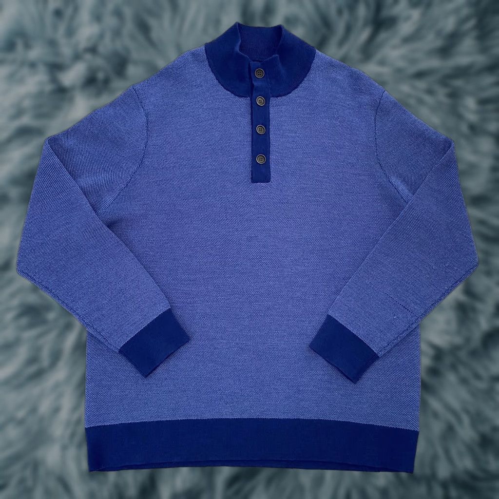 UNTUCKit UNTUCKit Sweat er Adult XL Blue Button Pullover Merino Wool Waffle Knit Mock Neck Sweater Mens XL Preowned Size US XL / EU 56 / 4 - 1 Thumbnail