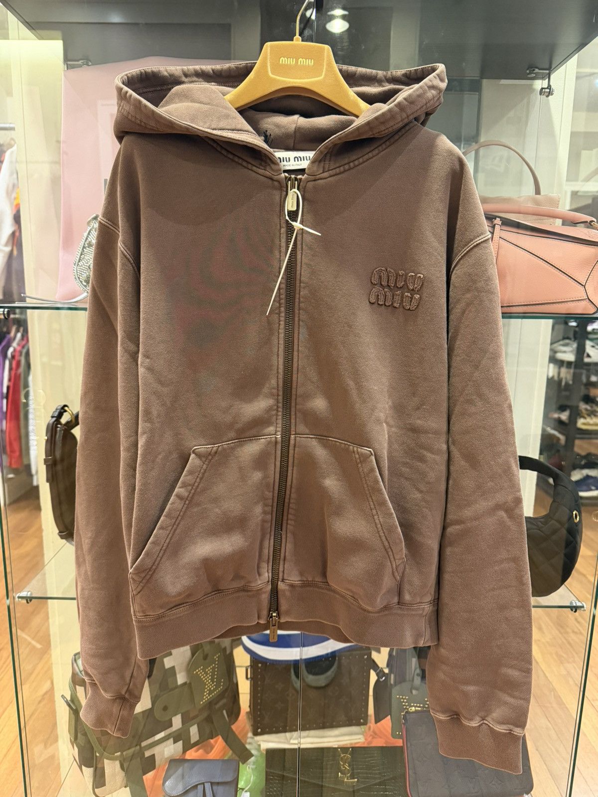 Miu Miu Miu Miu Embroidered Zip Up Hoodie - Mocha Size US XS / EU 42 / 0 - 1 Thumbnail