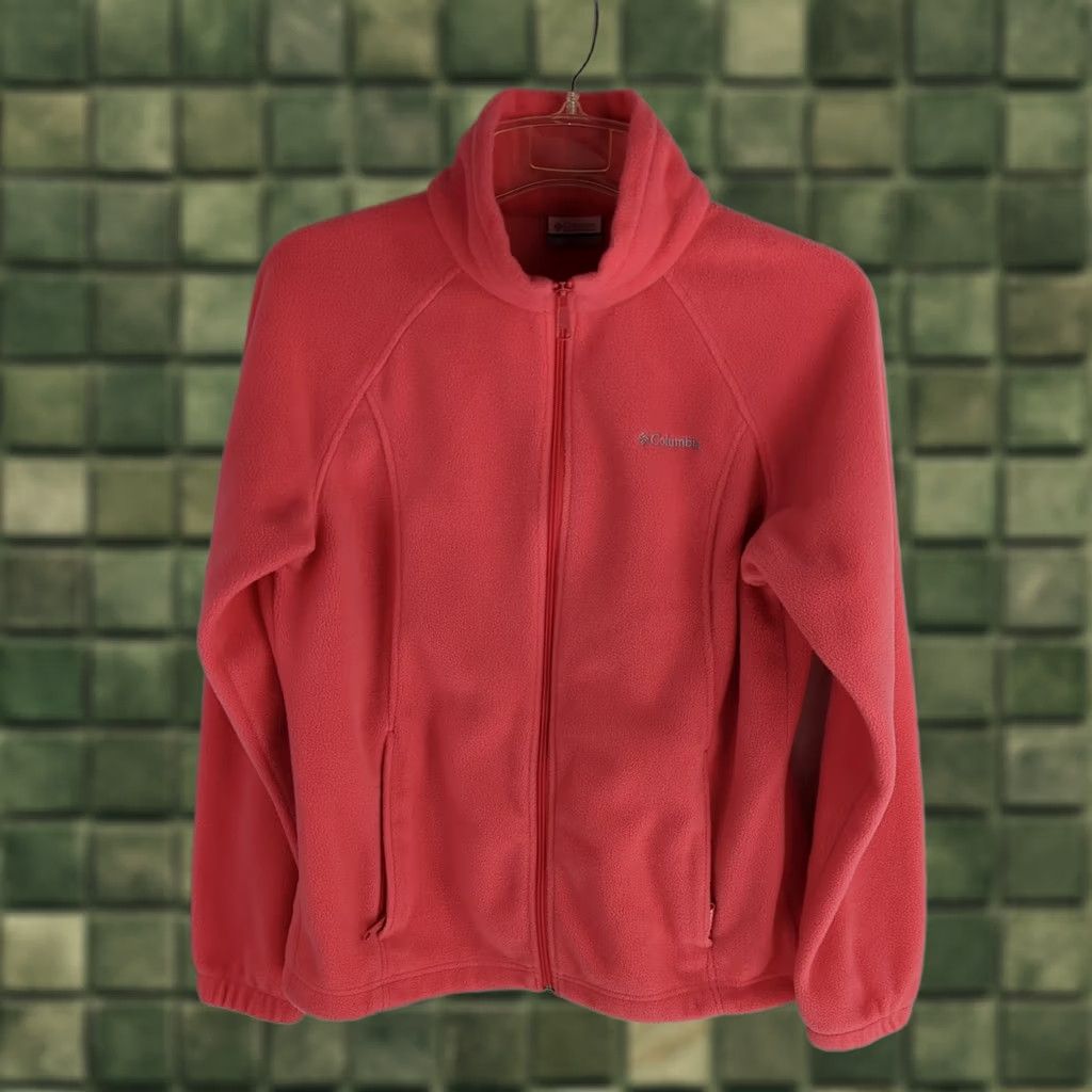 Vintage Columbia Sportswear Fleece Jacket Orange Salmon Womens Large Cold Weather Short Sleeve Long Sleeve Logo Zip Pockets Size L / US 10 / IT 46 - 1 Thumbnail