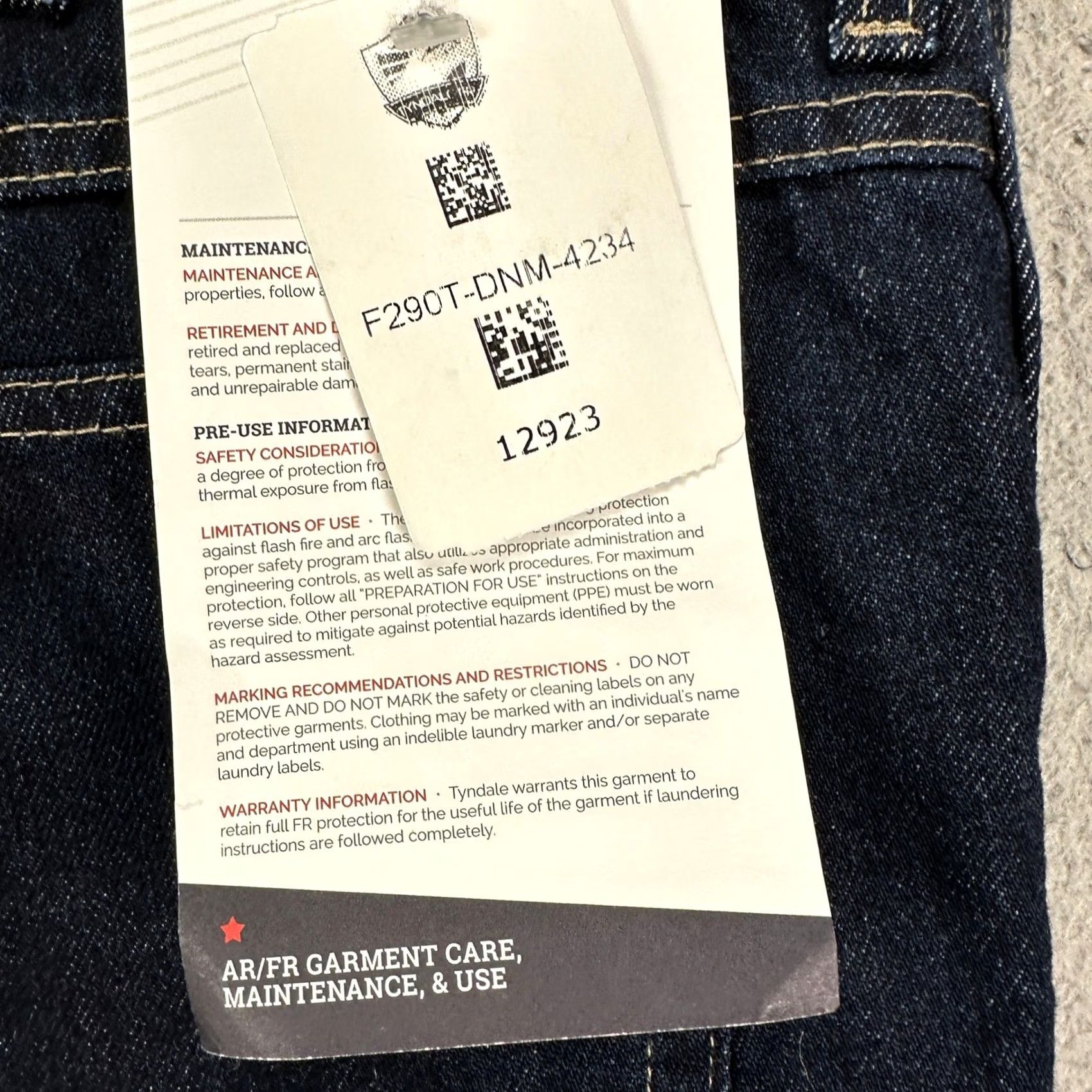 Denime Tyndale Jeans Carpenter Mens 42X34 Dark Wash Arc Rated Flame Resistant Denim NEW Size US 42 / EU 58 - 7 Thumbnail