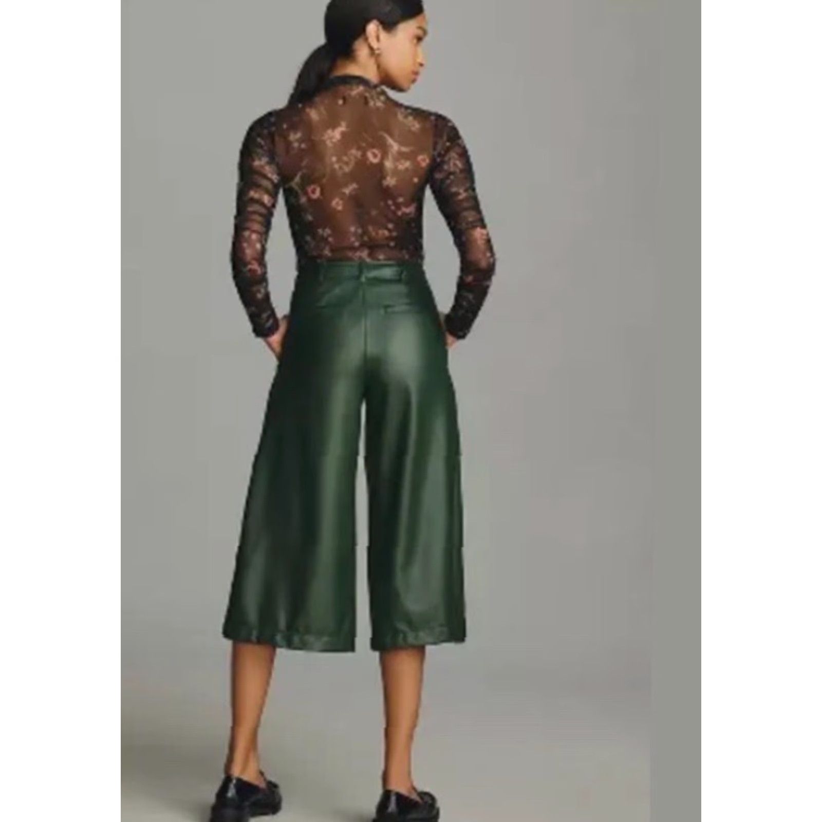 Anthropologie Anthropologie Faux Leather Culottes Pants Women Green Size 4 Regular Inseam 21" Waist 28" Flat Front Pockets Zip NWT Size 27" / US 4 / IT 40 - 3 Thumbnail