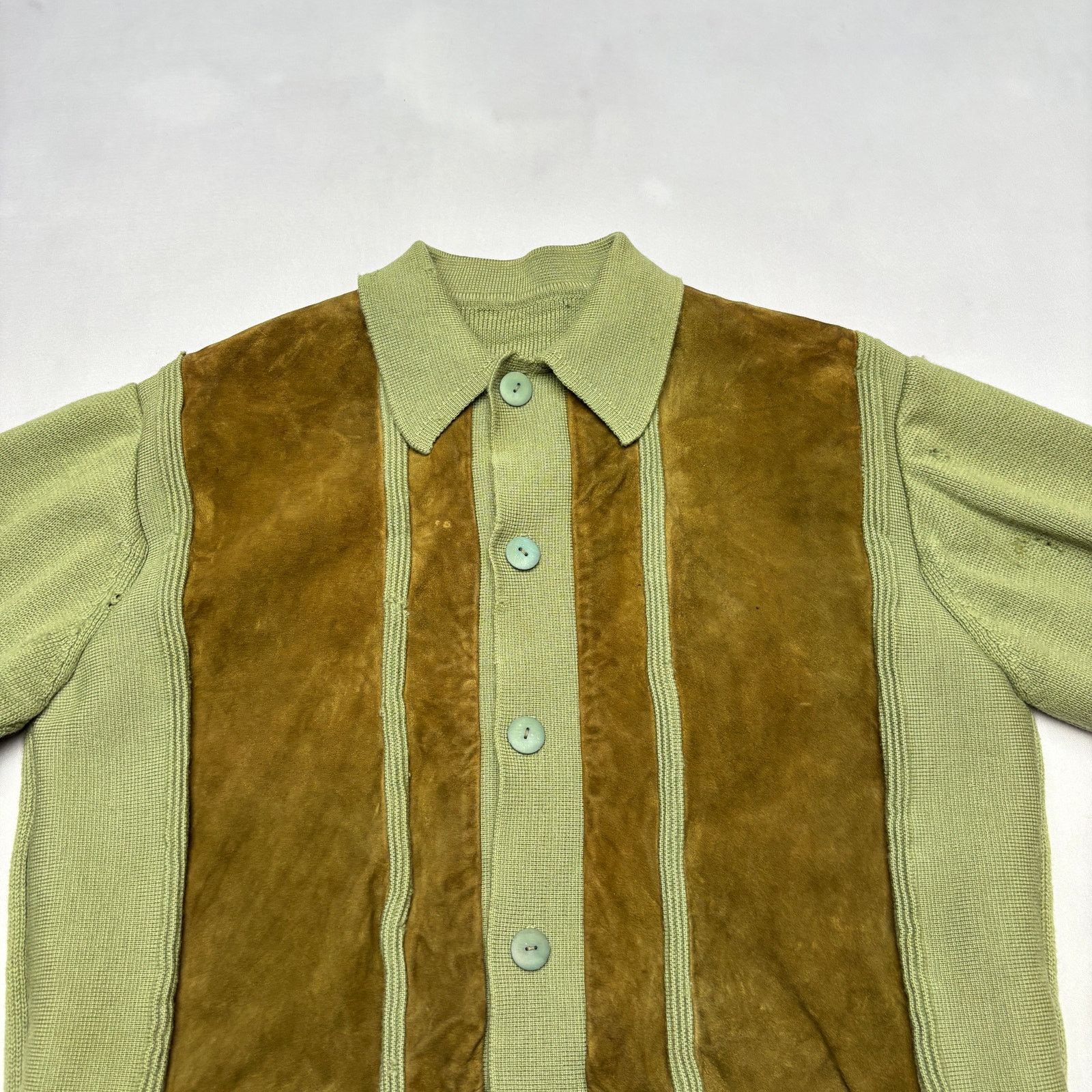 Vintage Vintage 40s 50s Wool Knit Suede Cardigan Sweater Ricky M Size US M / EU 48-50 / 2 - 2 Thumbnail