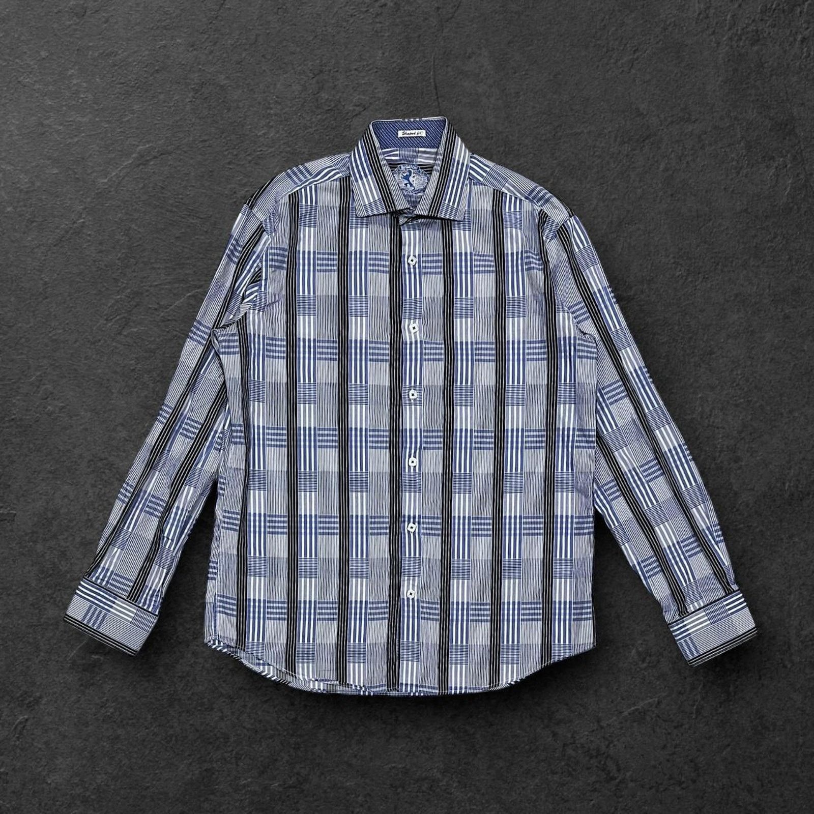 BUGATCHI Bugatchi Plaid Long Sleeve Blue Checkered Button-Up Shirt Size US M / EU 48-50 / 2 - 1 Thumbnail