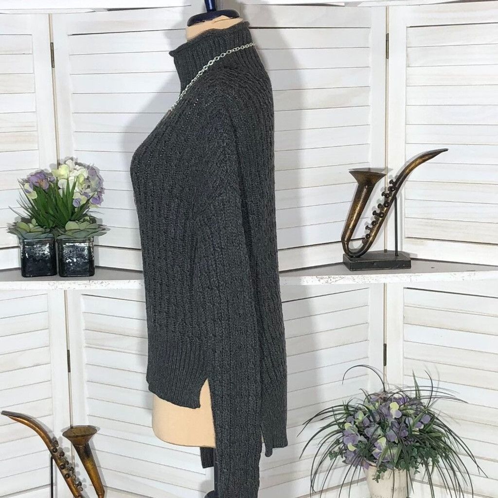 Loft Loft cotton asymmetrical sweater mock neck gray cable knit M Size L / US 10 / IT 46 - 4 Thumbnail