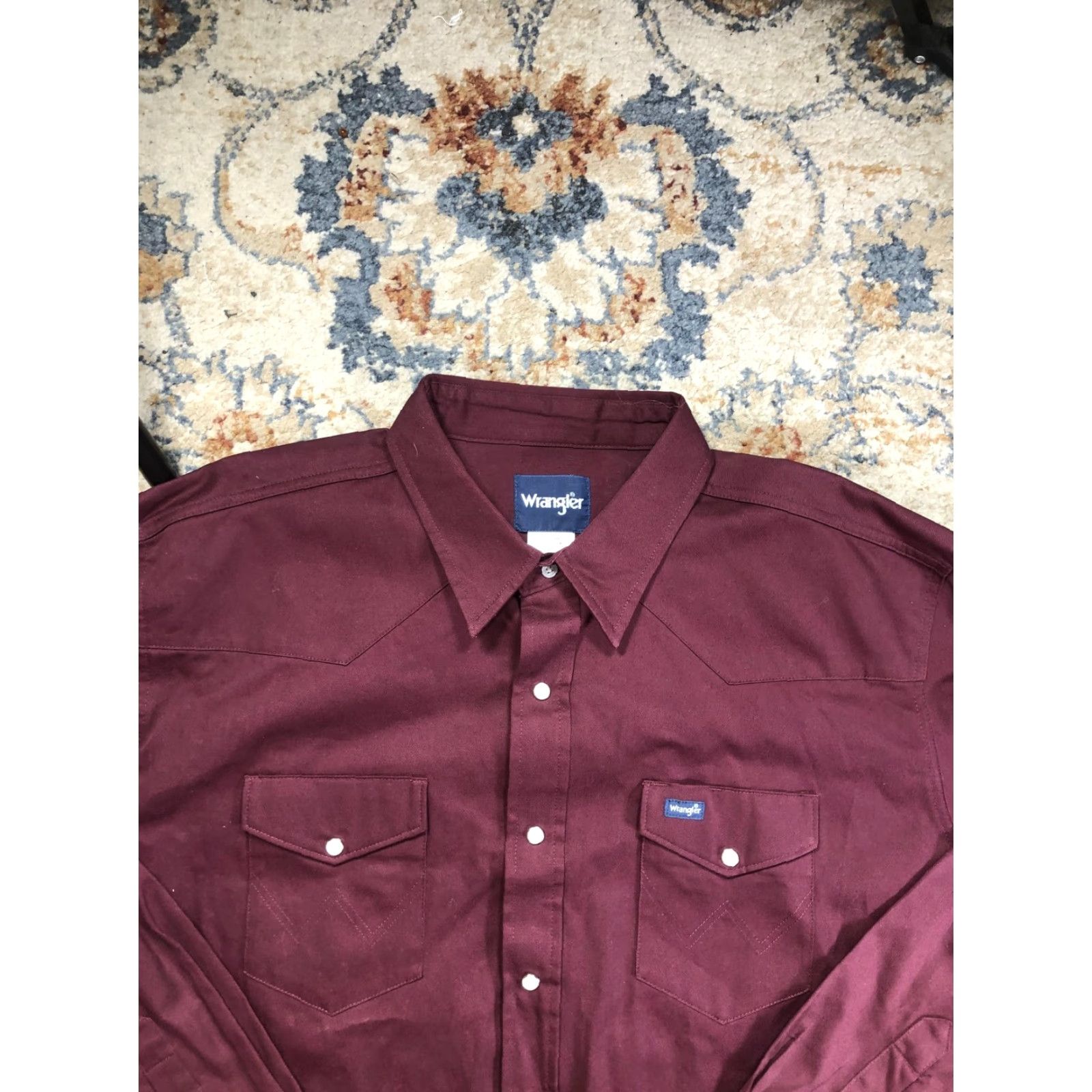 Wrangler Wrangler Shirt Mens 2XL Red Solid Western Pearl Snap Long Sleeve Casual Size US XXL / EU 58 / 5 - 2 Thumbnail