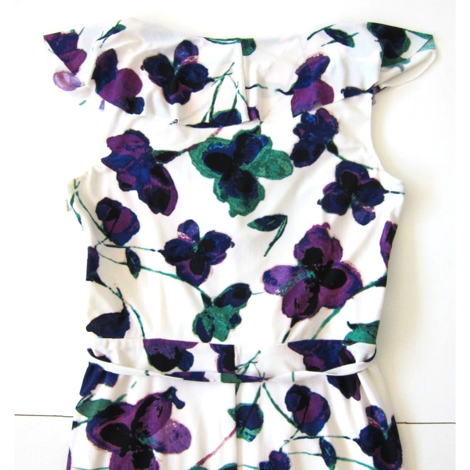 Jones New York Jones New York Stretch White Floral Cap Sleeve Sheath Dress Size 8 (White, Floral) Womens Cap Sleeve Sheath Dress Jones New York 8 Size M / US 6-8 / IT 42-44 - 5 Thumbnail