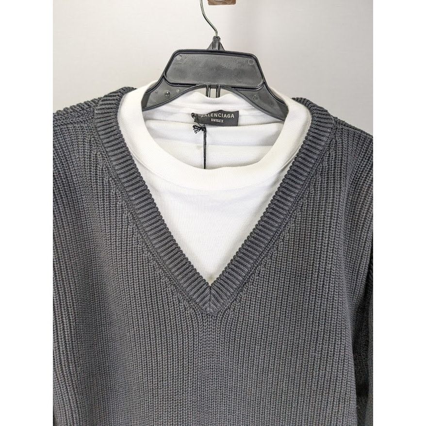 Balenciaga o1rshd1 Wool Rib Knitwear Layered T-Shirt V-Neck Black/White Size US S / EU 44-46 / 1 - 2 Thumbnail
