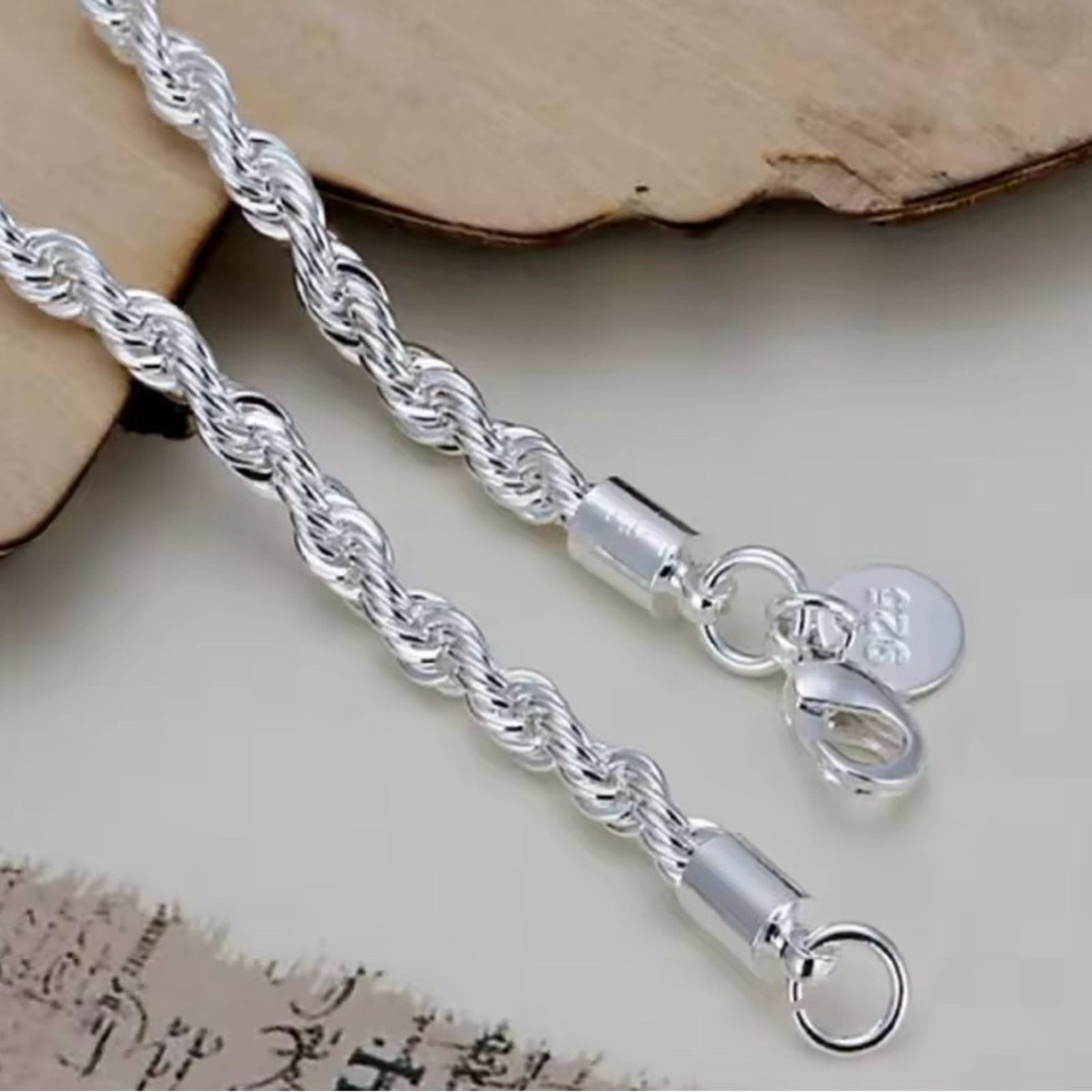 Other 4MM Women Men chainTwisted Rope Silver Bracelets 8” Size ONE SIZE - 3 Thumbnail
