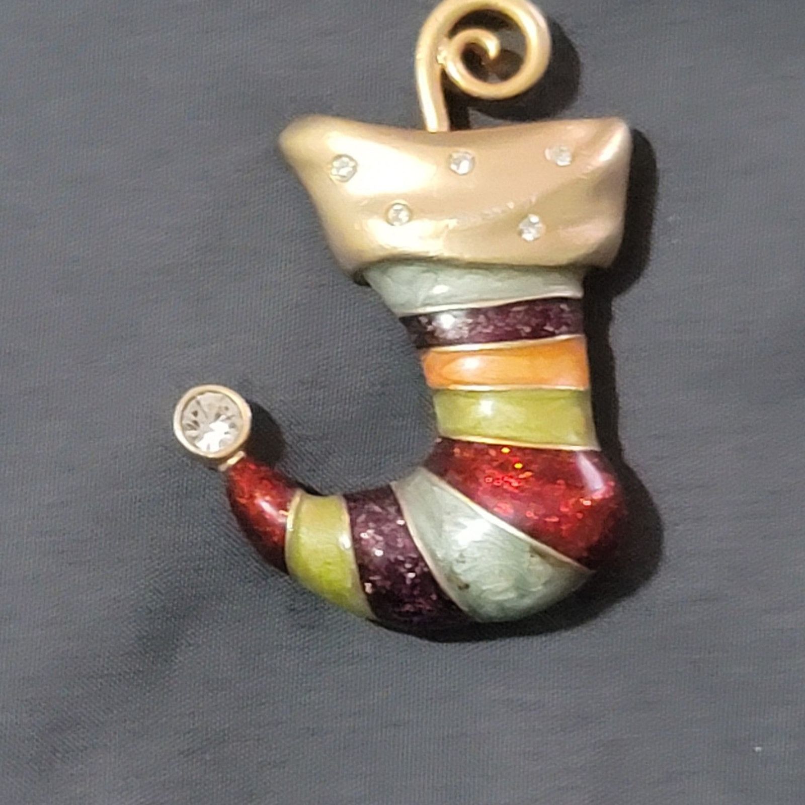 Anne Klein Anne Klein Enamel Striped Stocking Brooch Pin CHRISTmas Size ONE SIZE - 1 Thumbnail