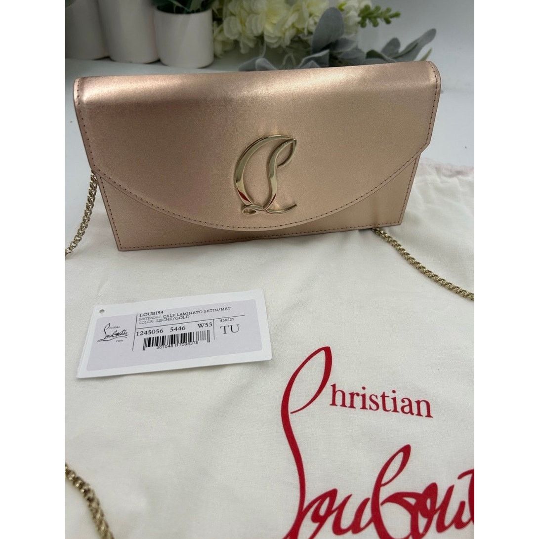 Christian Louboutin Women's Christian Louboutin LOUBI 54 clutch in gold satin Size ONE SIZE - 3 Thumbnail