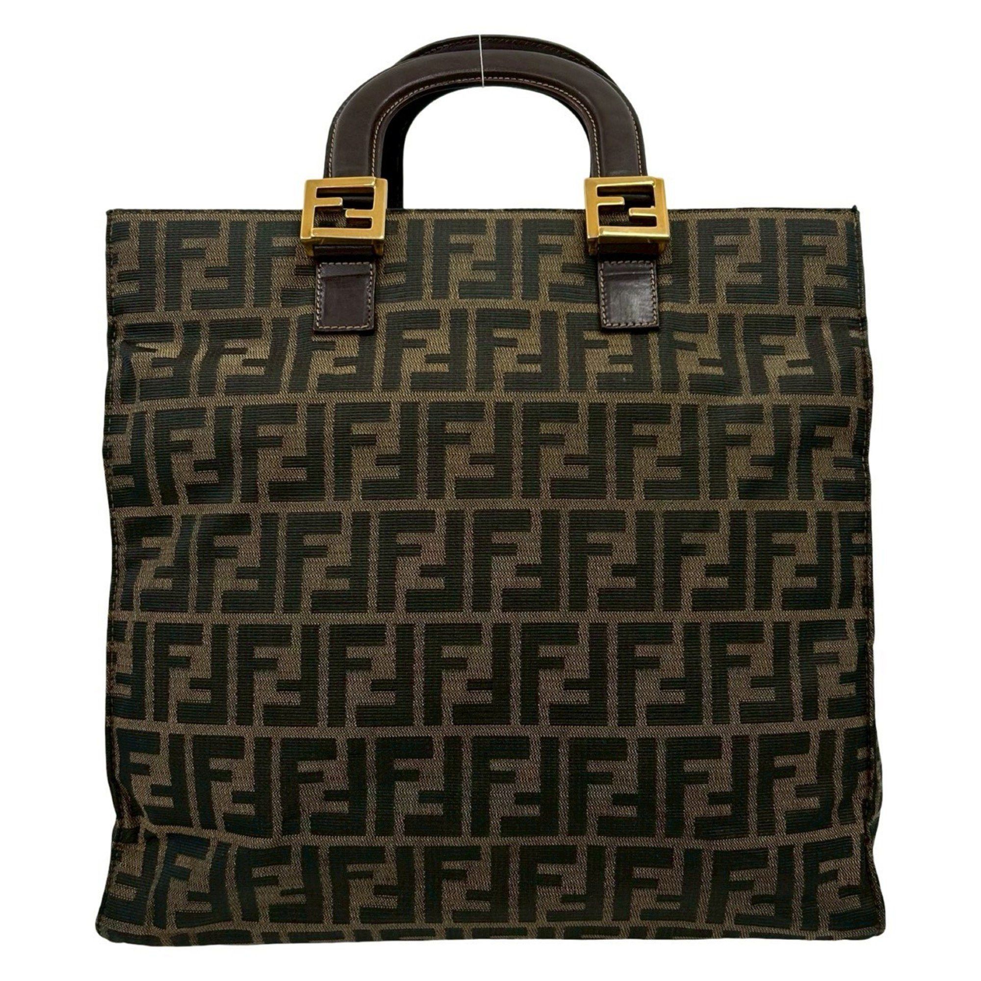 Fendi FENDI Zucca FF pattern canvas and leather handbag/tote bag in brown, khaki, black (18803) Size ONE SIZE - 1 Thumbnail