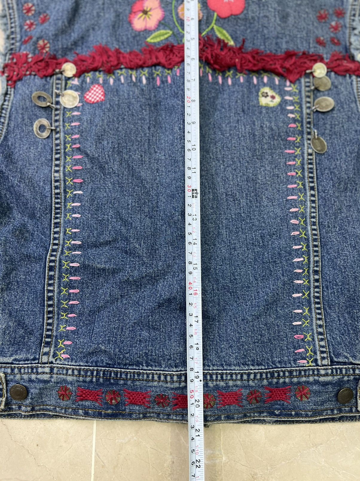 DKNY Vintage 1990s DKNY Jeans Embroidered Denim Vest Beaded Boho Size M / US 6-8 / IT 42-44 - 12 Thumbnail