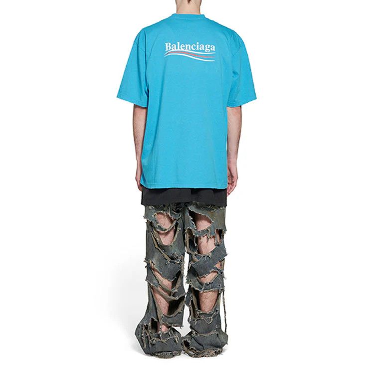 Balenciaga o1mt1gz0225 Political Campaign T-Shirt Large Fit Azure Blue Size US S / EU 44-46 / 1 - 4 Thumbnail