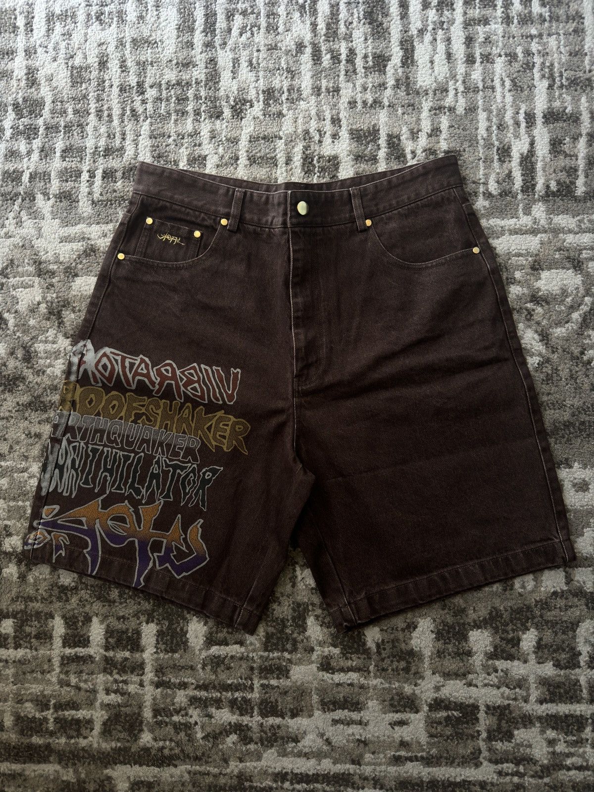 image of Cactus Plant Flea Market x Travis Scott Cactus Jack Utopia Earthquaker Shorts in Brown (Size 36)