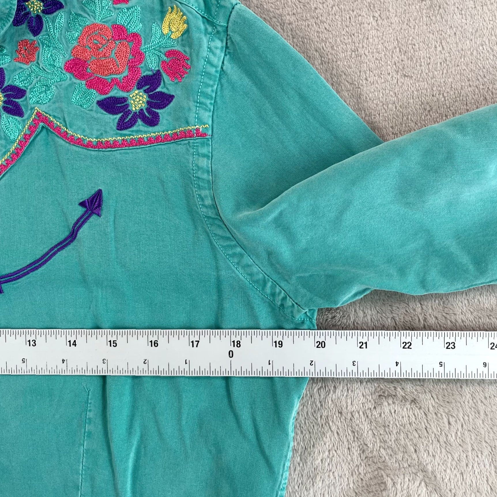 Vintage Panhandle Slim Panhandle Rough Stock Cowboy Shirt Women M Light Turquoise Pearl Snap NWT Size M / US 6-8 / IT 42-44 - 6 Thumbnail