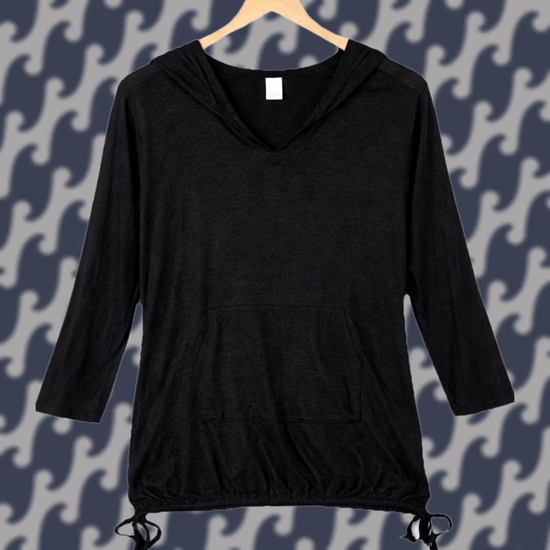Vintage Kona Sol Cover Up Hoodie Womens XL Black Sheer Beach Tunic Long Sleeve V-Neck Pullover Lightweight Size XL / US 12-14 / IT 48-50 - 1 Thumbnail